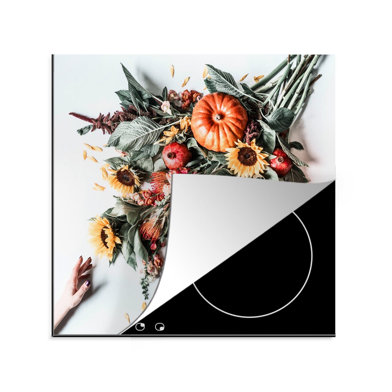 MuchoWow Herdblende-/Abdeckplatte Blumen - Herbst - Blumenstrauß, Vinyl, (1 tlg), 78x78 cm, Ceranfeldabdeckung, Arbeitsplatte für küche