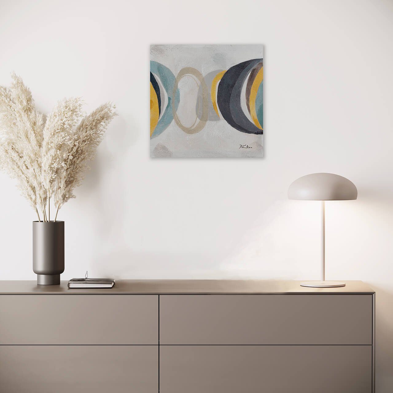 Wohnzimmer 40x40 Phases Leinwandbild Gemälde HANDGEMALT cm, 100% Lunar KUNSTLOFT Wandbild
