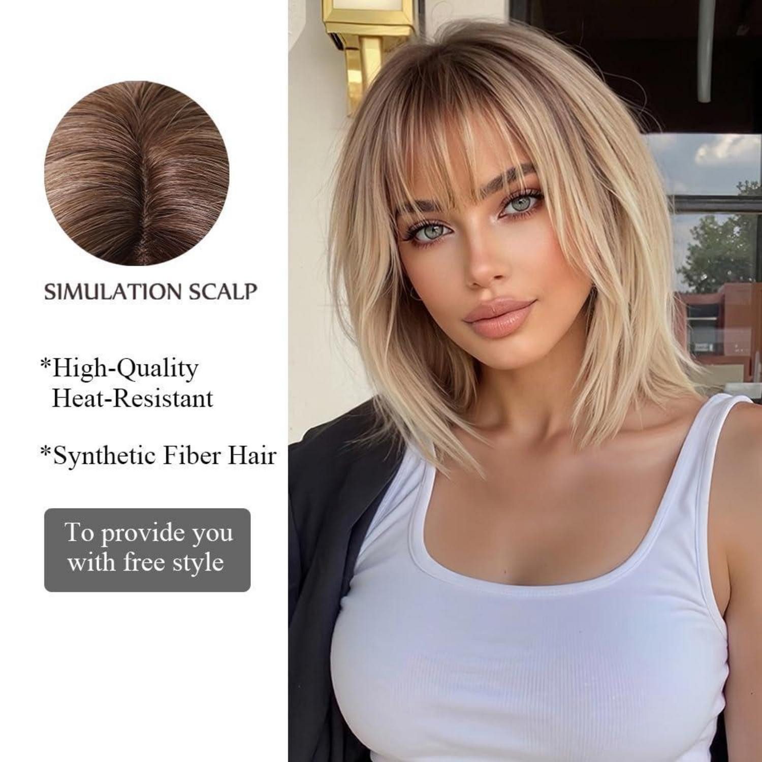 LuxusKollektion Kunsthaarperücke Ombre Blonde Perücke Damen mit Pony Kurzer Bob Gerade Synthetisches