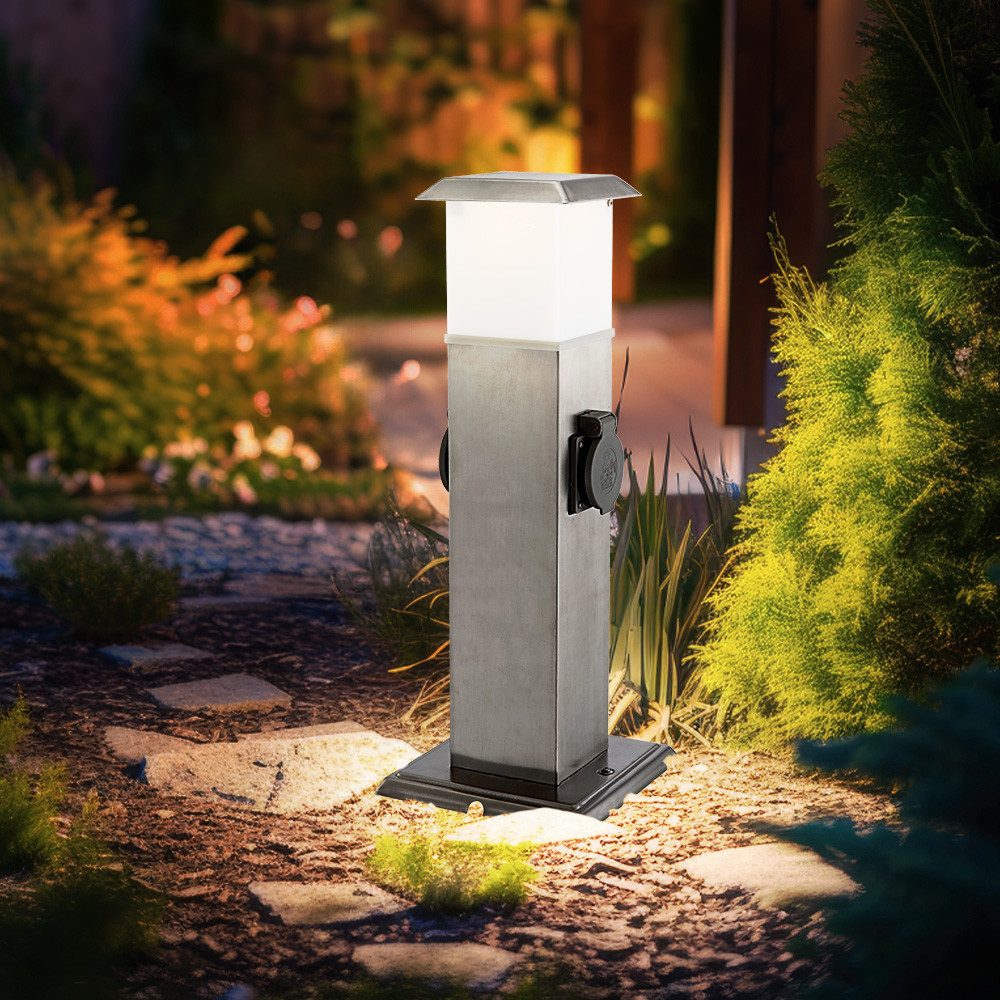 HEITRONIC LED Außen-Stehlampe, LED-Leuchtmittel fest verbaut, Warmweiß, Stehleuchte mit Steckdosen Außenlampe Steckdosen Energieverteiler