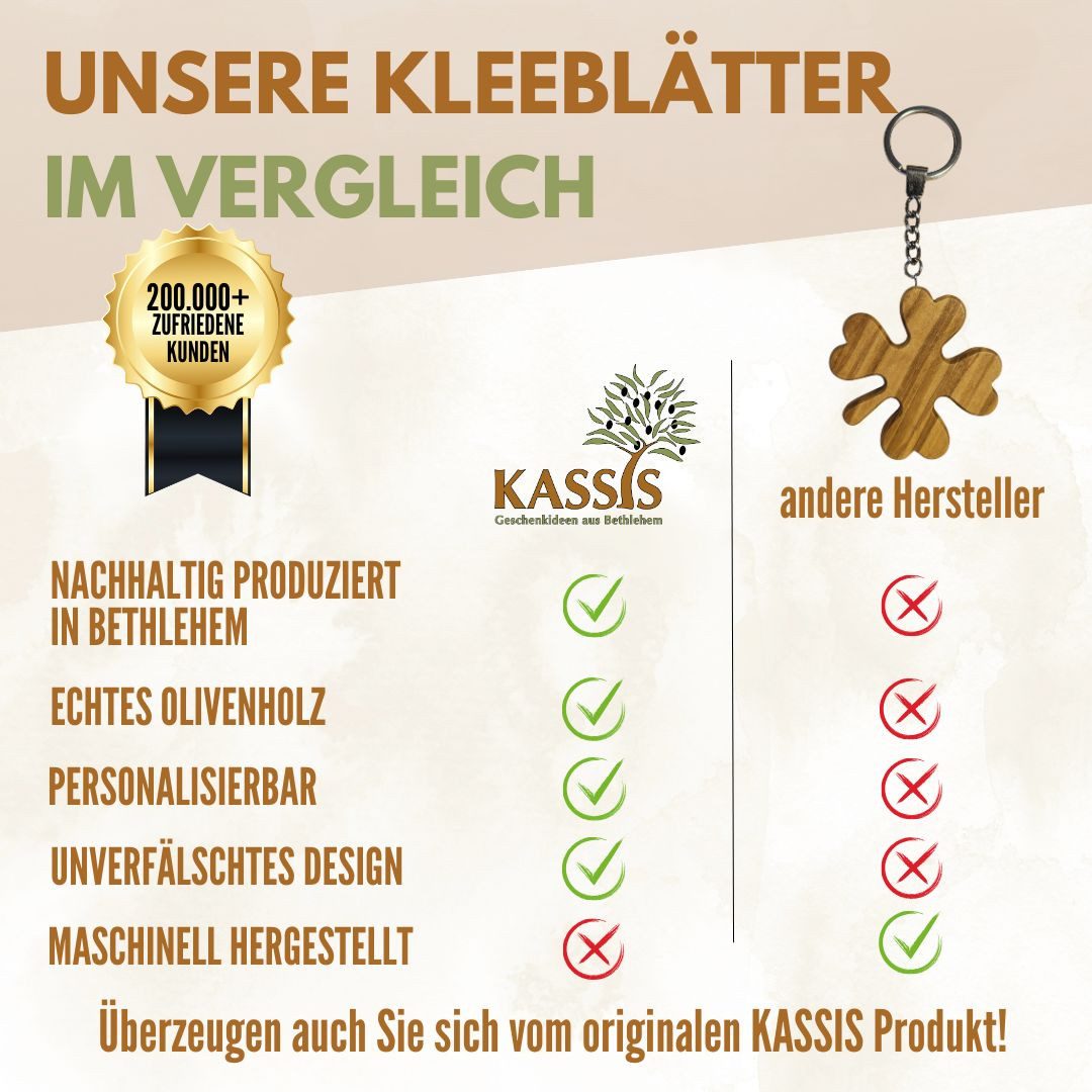 Kassis Geschenkartikel Schlüsselanhänger Kleeblatt Olivenholz Schlüsselring Geschenk Talisman Glücksbringer, handgefertigt in Bethlehem, Geschenk zu mehreren An – Bild 4 von 5