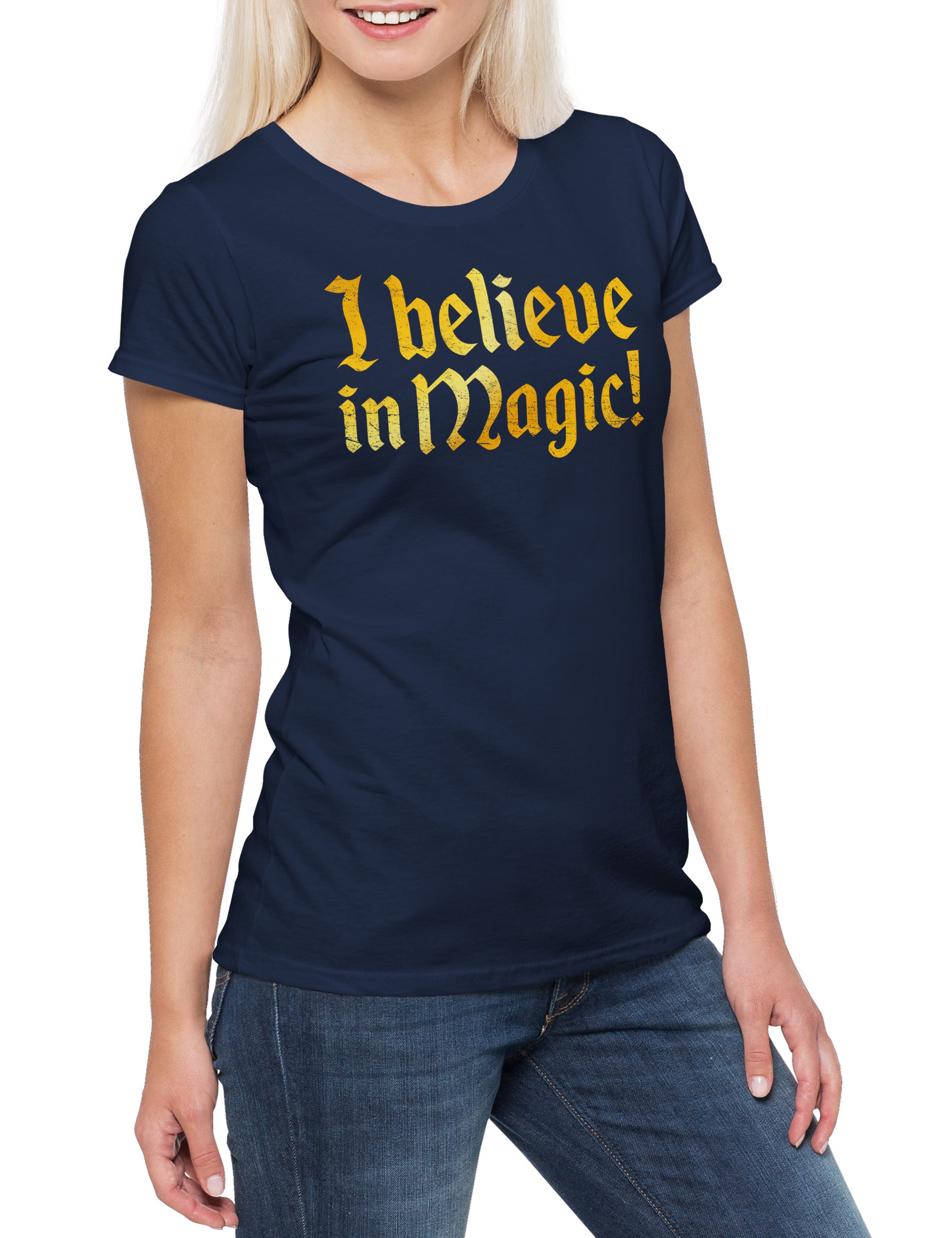 Print-Shirt I Believe In Magic Damen T-Shirt Magie Zaubererei Magician Dungeons