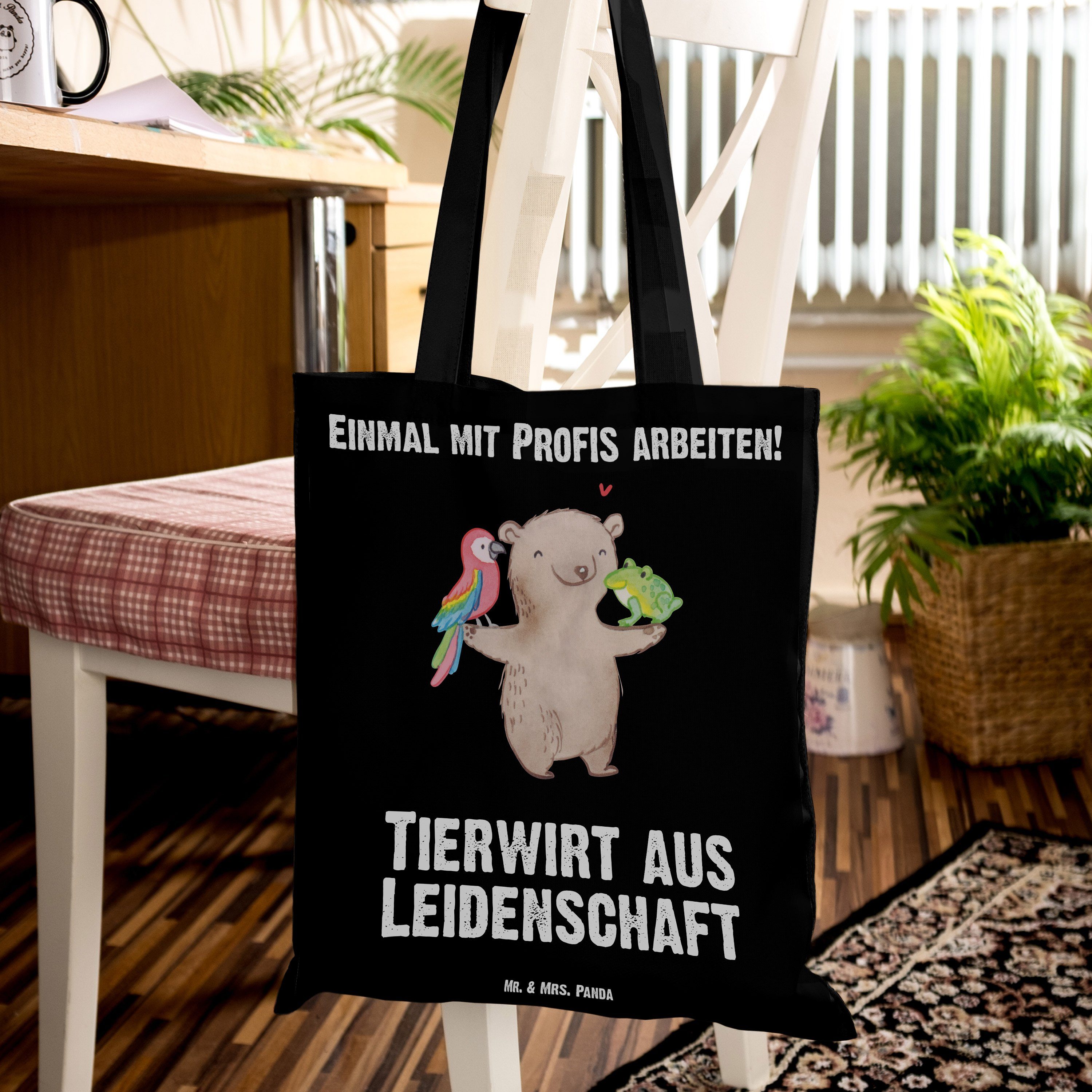 Mr. & Mrs. Panda Beut Tierwirt Abschied, (1-tlg) - - Leidenschaft Tragetasche Beruf, Geschenk, aus Schwarz