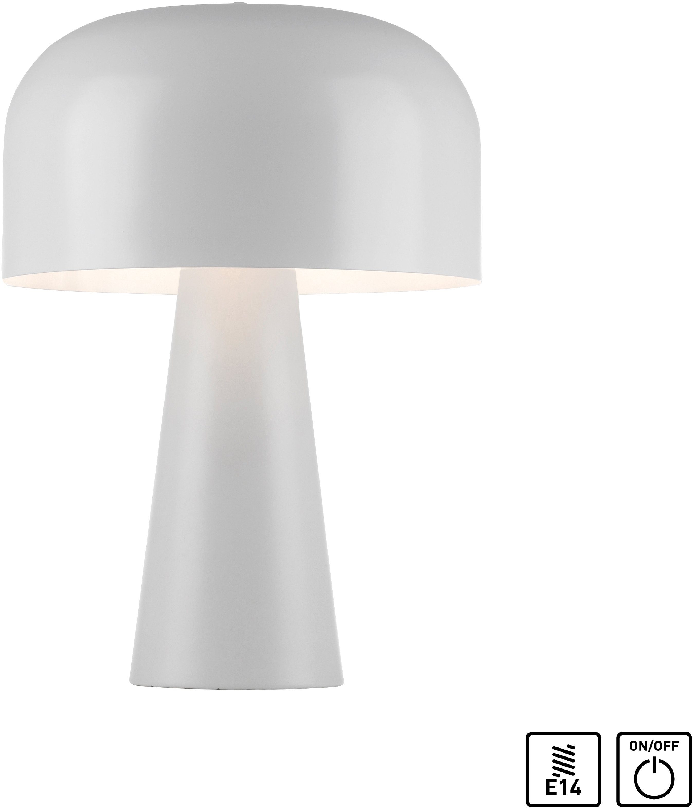 andas Tischleuchte Rue Ein-/Ausschalter, Pilzlampe Leuchtmittel, Olier, mit matt weiß Tischlampe Schnurschalter, ohne