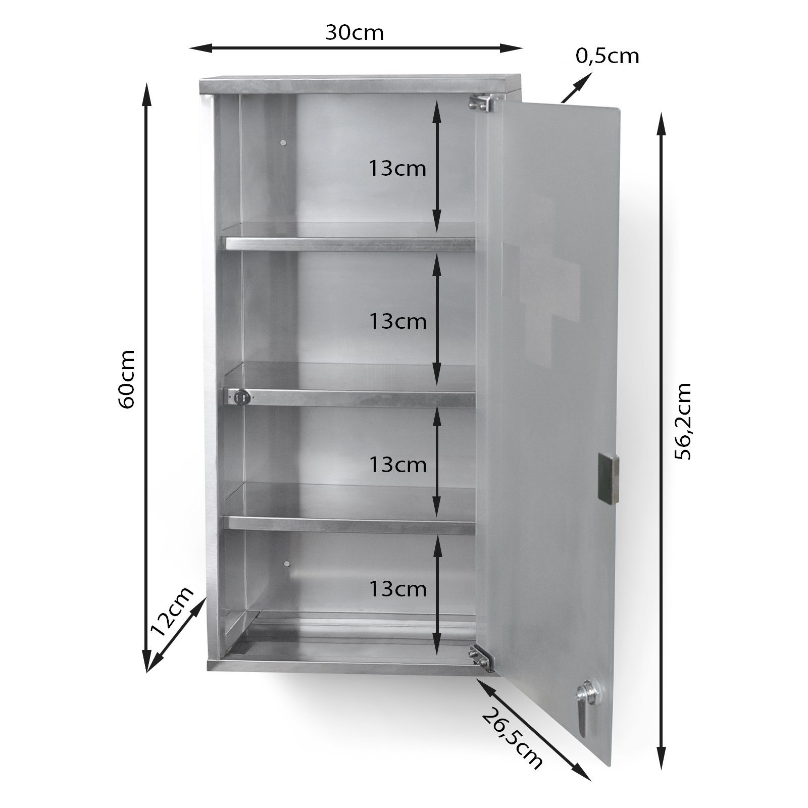 Edelstahl, Apothekerschrank, - Medizinschrank Arzneischrank Schrankwange - Jago Fächer 4