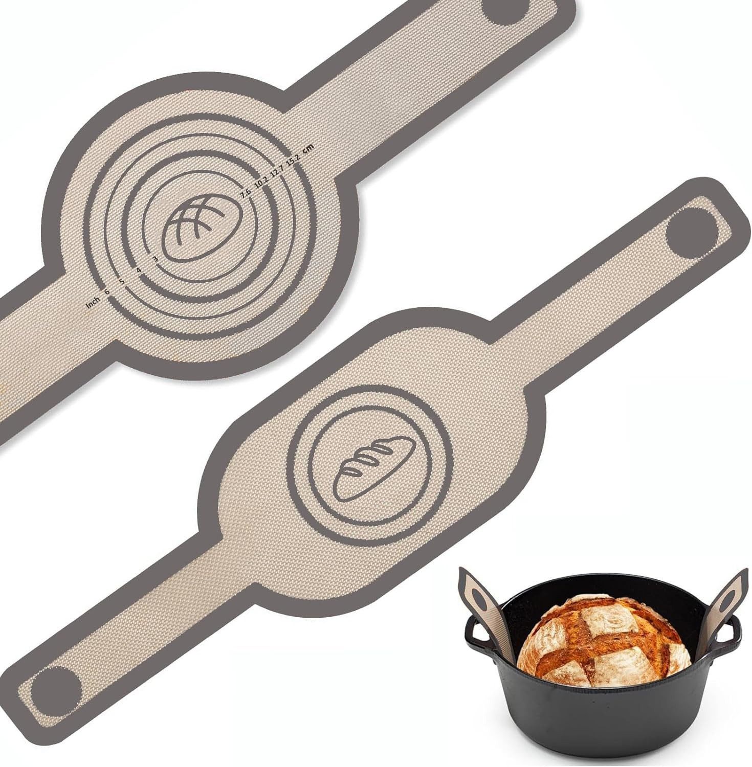 Coonoor Backmatte 2 Stück Silikon-Backmatte,Silikon Brotschlinge mit langen Griffen