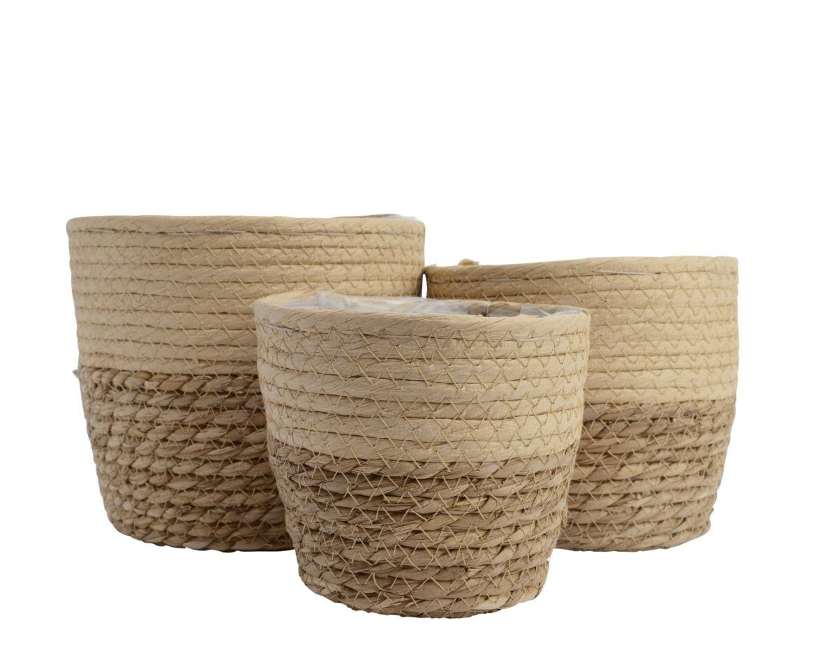 Kaemingk Blumentopf, Seegras Blumentopf geflochten 13-15-17cm braun / beige 3er Set