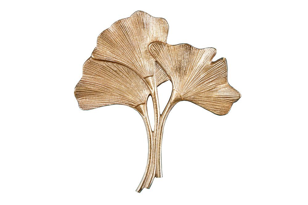 · · St), Wohnzimmer Wanddekoobjekt 35cm gold · Metall Asiatisch (1 GINKGO Schlafzimmer riess-ambiente