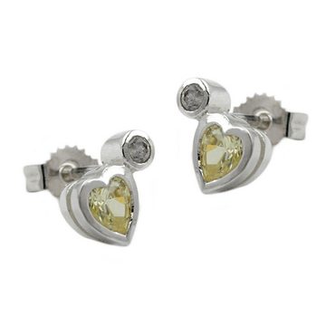 unbespielt Paar Ohrstecker Ohrringe Herz mit Zirkonia synthetischer Peridot 925 Silber 8 x 5 mm, Silberschmuck für Damen und Herren