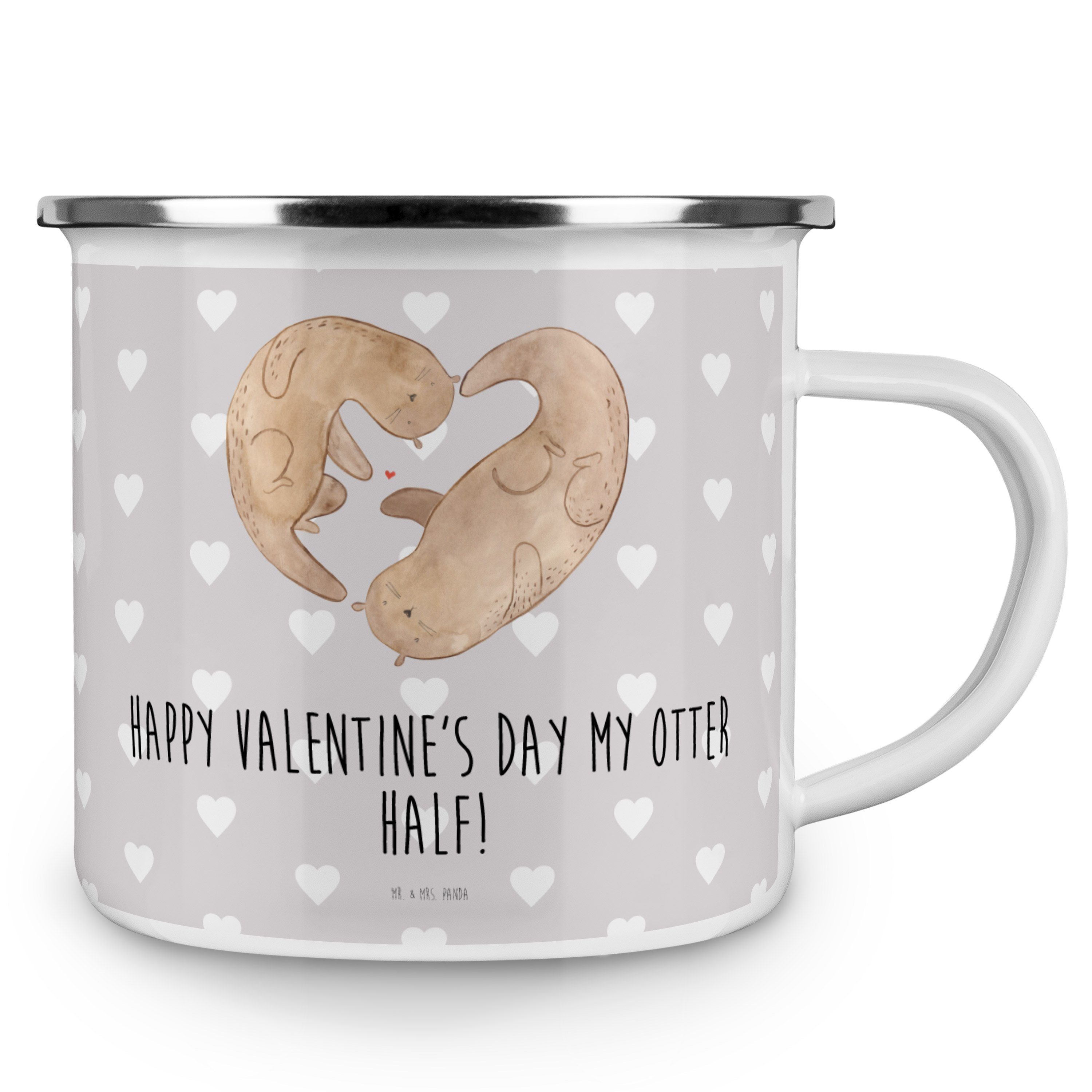 Mr. & Mrs. Trinkbecher, - Grau Otter Valentine Tasse, Emaille Geschenk, Pastell Becher Panda - Outdoor
