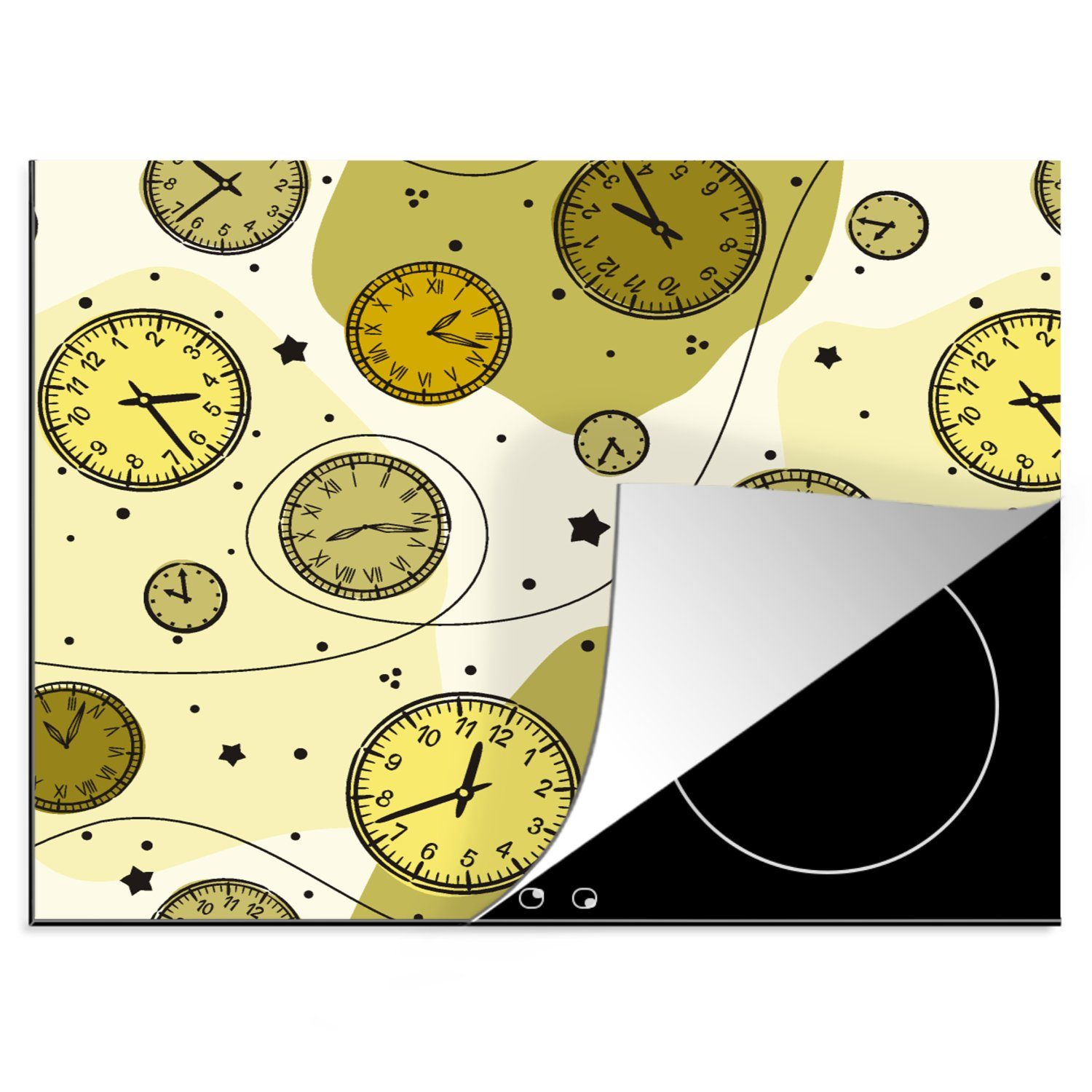 tlg), Uhr Polka (1 - cm, Vinyl, Arbeitsfläche Retro nutzbar, dots, Mobile - Herdblende-/Abdeckplatte Ceranfeldabdeckung - MuchoWow Muster 60x52