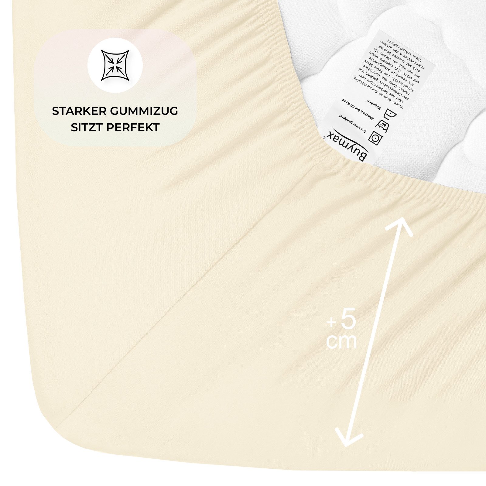 Buymax Spannbettlaken Buymax Jersey aus 100% Baumwolle, Jersey, Gummizug: Rundumgummi, (1 Stück), Pflegeleicht und Atmungsaktiv in Verschiedenen Farben und Größ – Bild 4 von 5