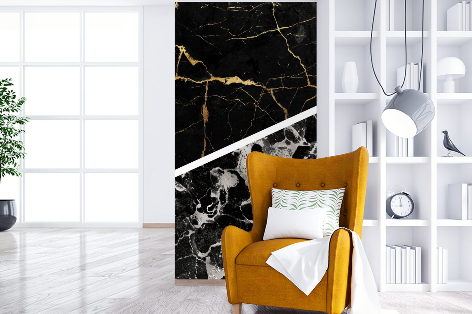 MuchoWow Fototapete Marmor - Gold Fototapete Schlafzimmer (2 Wohnzimmer Matt, bedruckt, - Küche, St), für Vliestapete Luxus