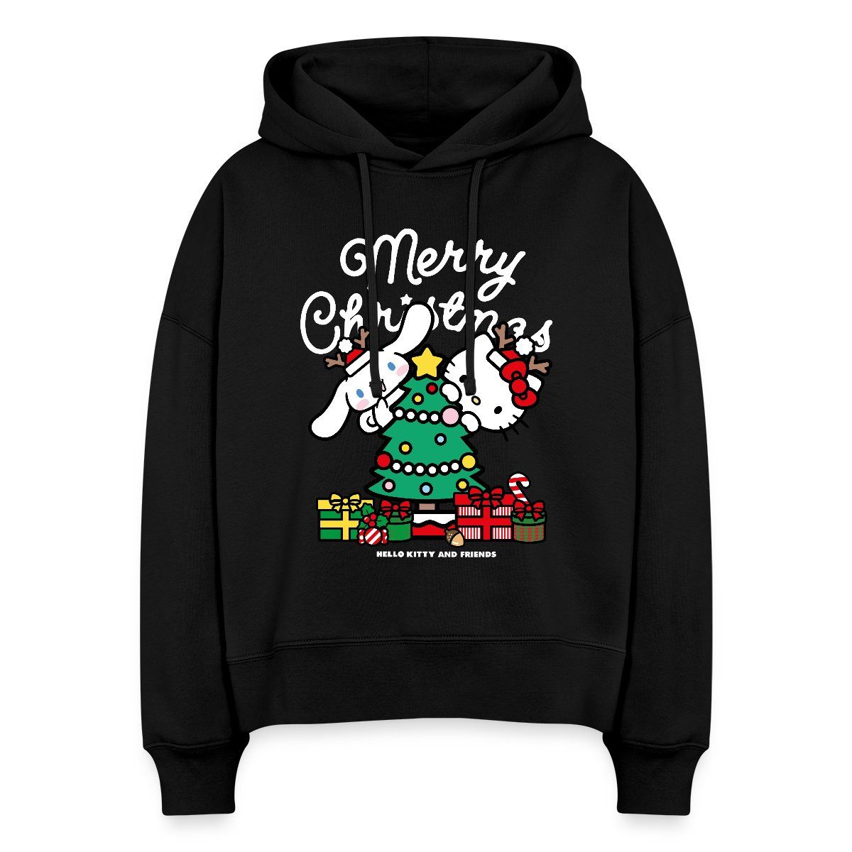 Spreadshirt Hoodie Hello Kitty Und Cinnamoroll Weihnachten Frauen Boxy Organic Hoodie (1-tlg)