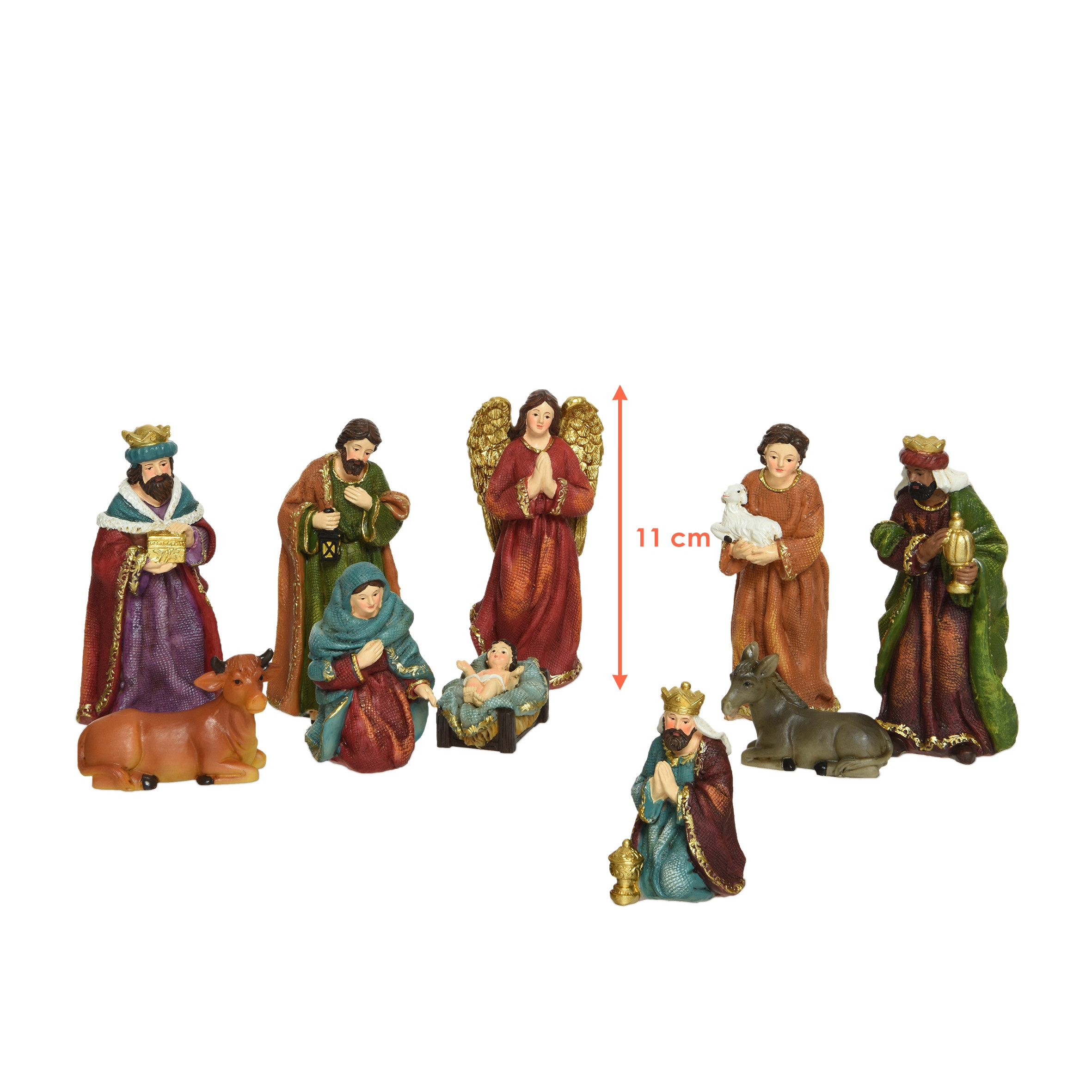 Spetebo Krippenfigur Weihnachts Krippenfiguren handbemalt - 10 Stück / 11 cm (Set, 10 St., Krippenfiguren), Krippen Stall Tisch Dekoration