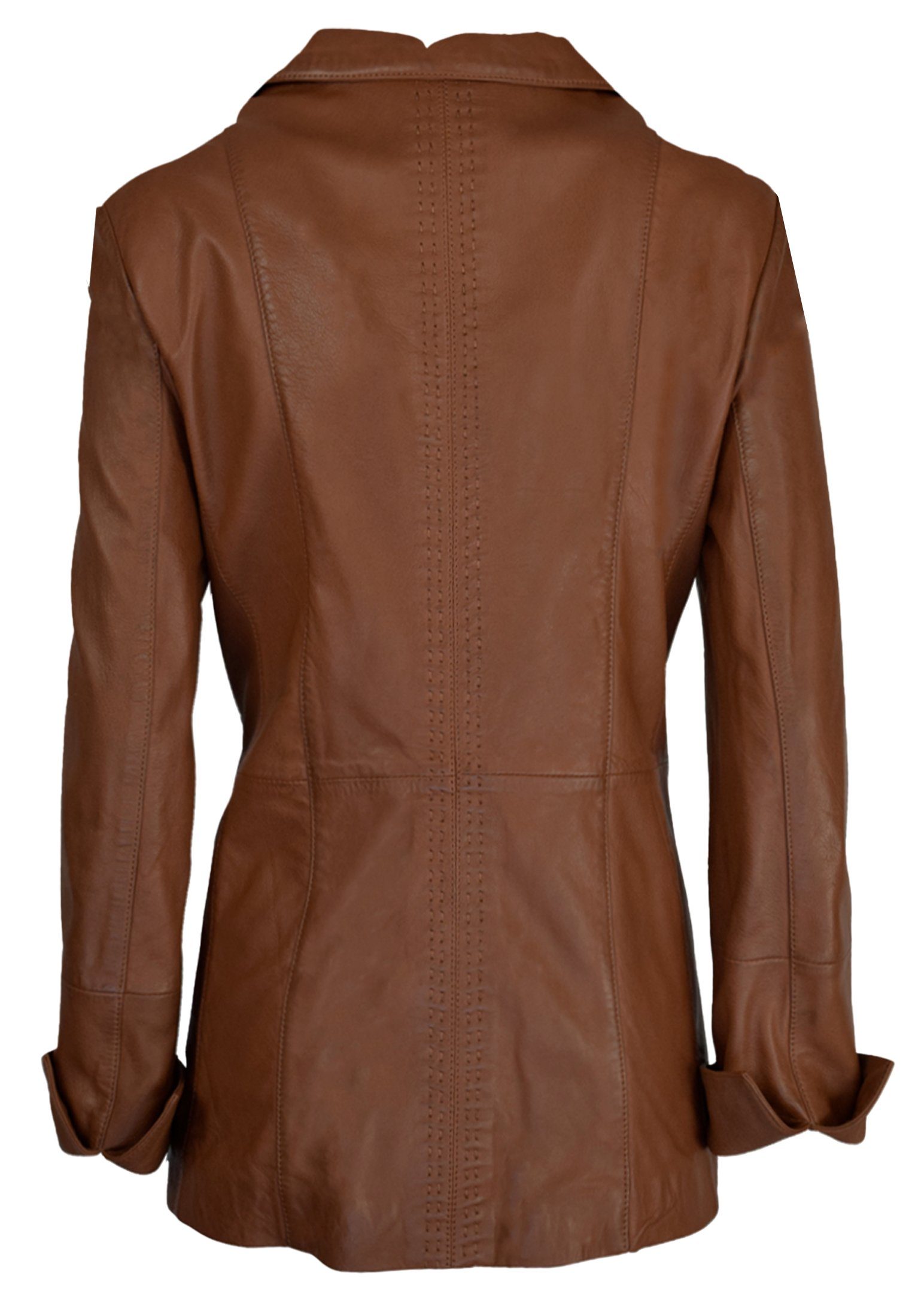 COCO Black ziehrnaht Lederjacke Label ILONA mit klassiche Lederjacke since1986 Cognac