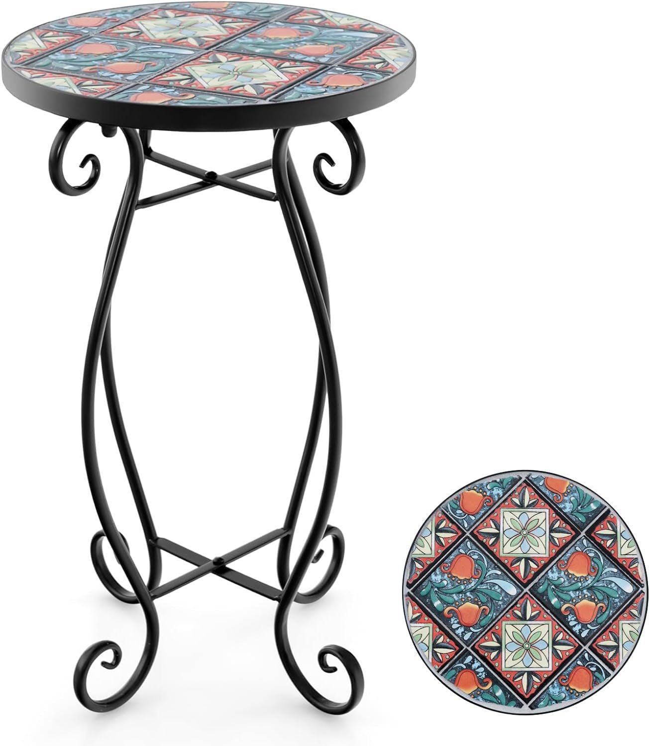 KOMFOTTEU Gartentisch Mosaik Beistelltisch, mit Metallgestell, günstig online kaufen