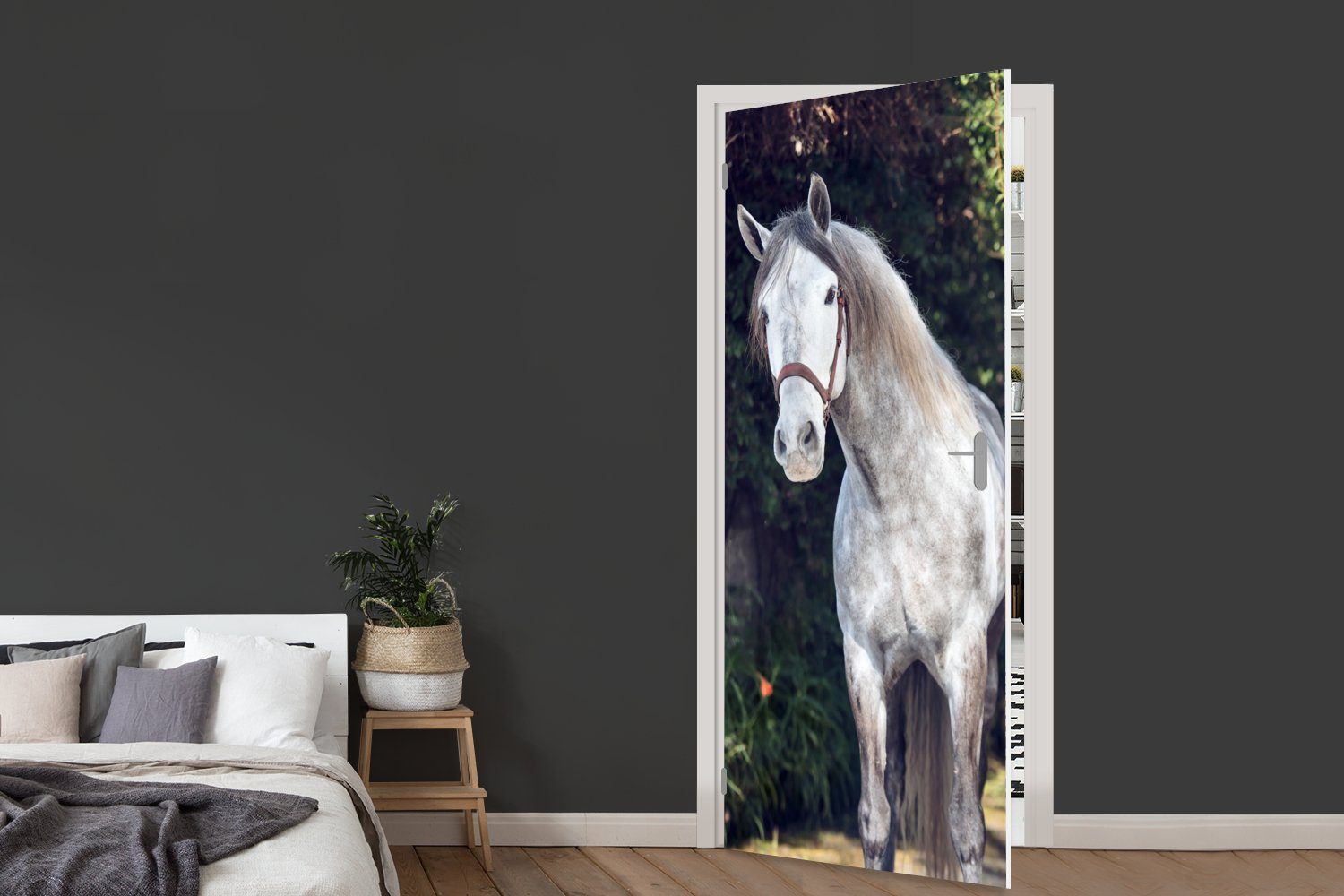 MuchoWow Türtapete Pferd (1 für bedruckt, Türaufkleber, cm Fototapete St), - - Matt, Natur, 75x205 Halfter Tür