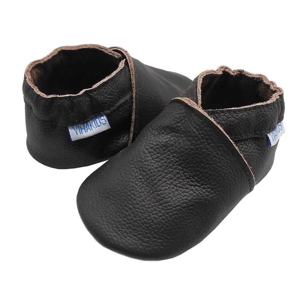 Yalion Weiche Leder Lauflernschuhe Hausschuhe Lederpuschen Dunkelbraun 100% Leder Krabbelschuh