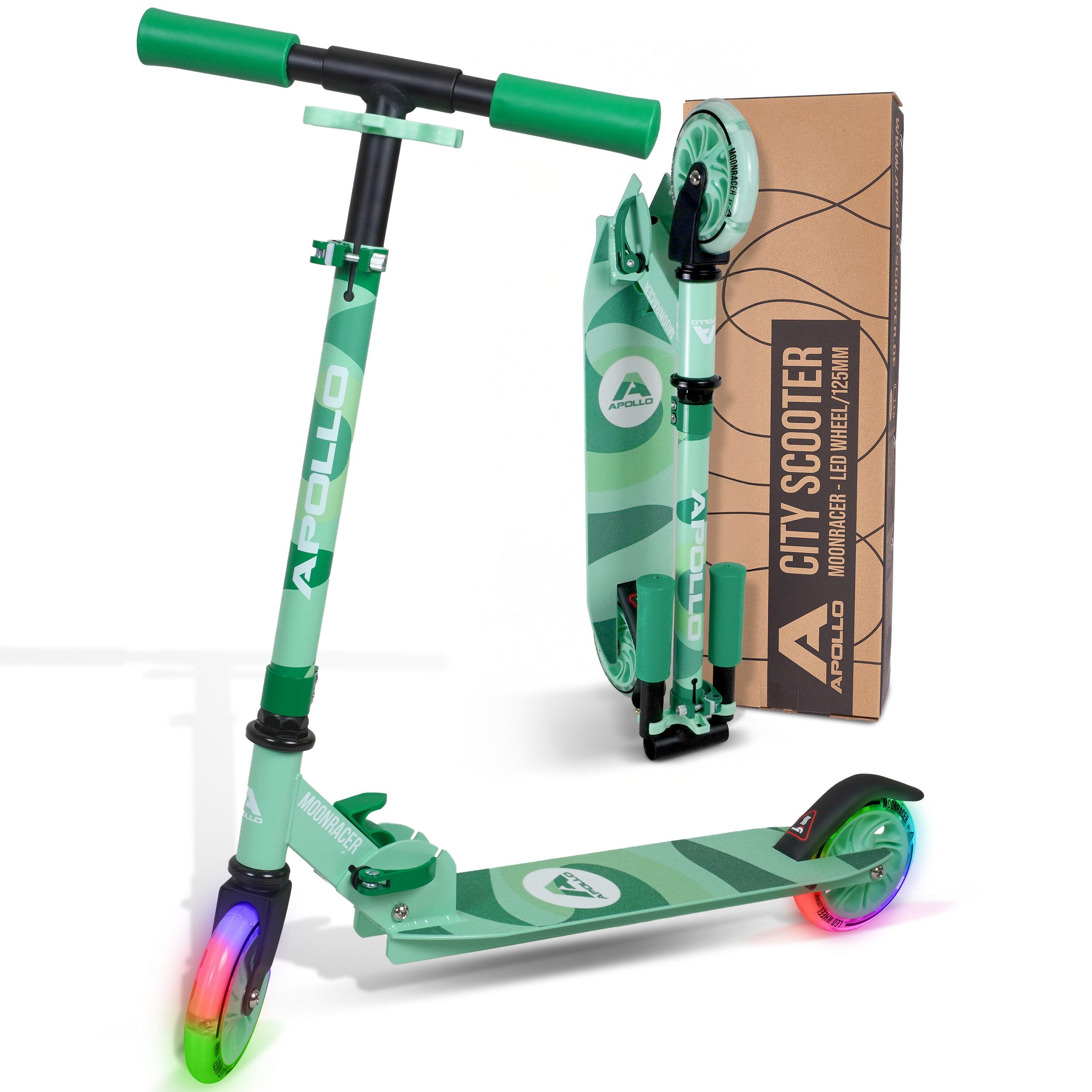 Apollo Cityroller LED City Scooter Moonracer für Kinder - 125 mm Tretroller, Kinderroller ab 4 Jahre klappbar und höhenverstellbar