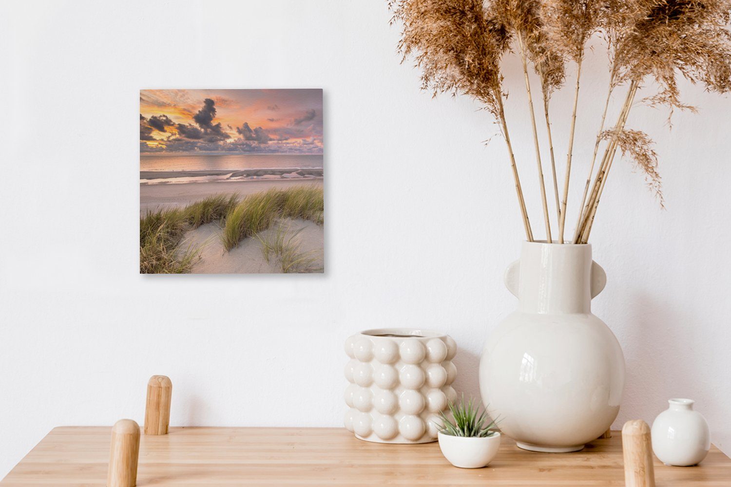 St), Düne Meer, Schlafzimmer Bilder (1 Strand OneMillionCanvasses® Leinwandbild - Pflanzen Wohnzimmer Leinwand - Sonnenuntergang - für -