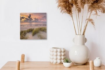 OneMillionCanvasses® Leinwandbild Sonnenuntergang - Düne - Strand - Pflanzen - Meer, (1 St), Leinwand Bilder für Wohnzimmer Schlafzimmer