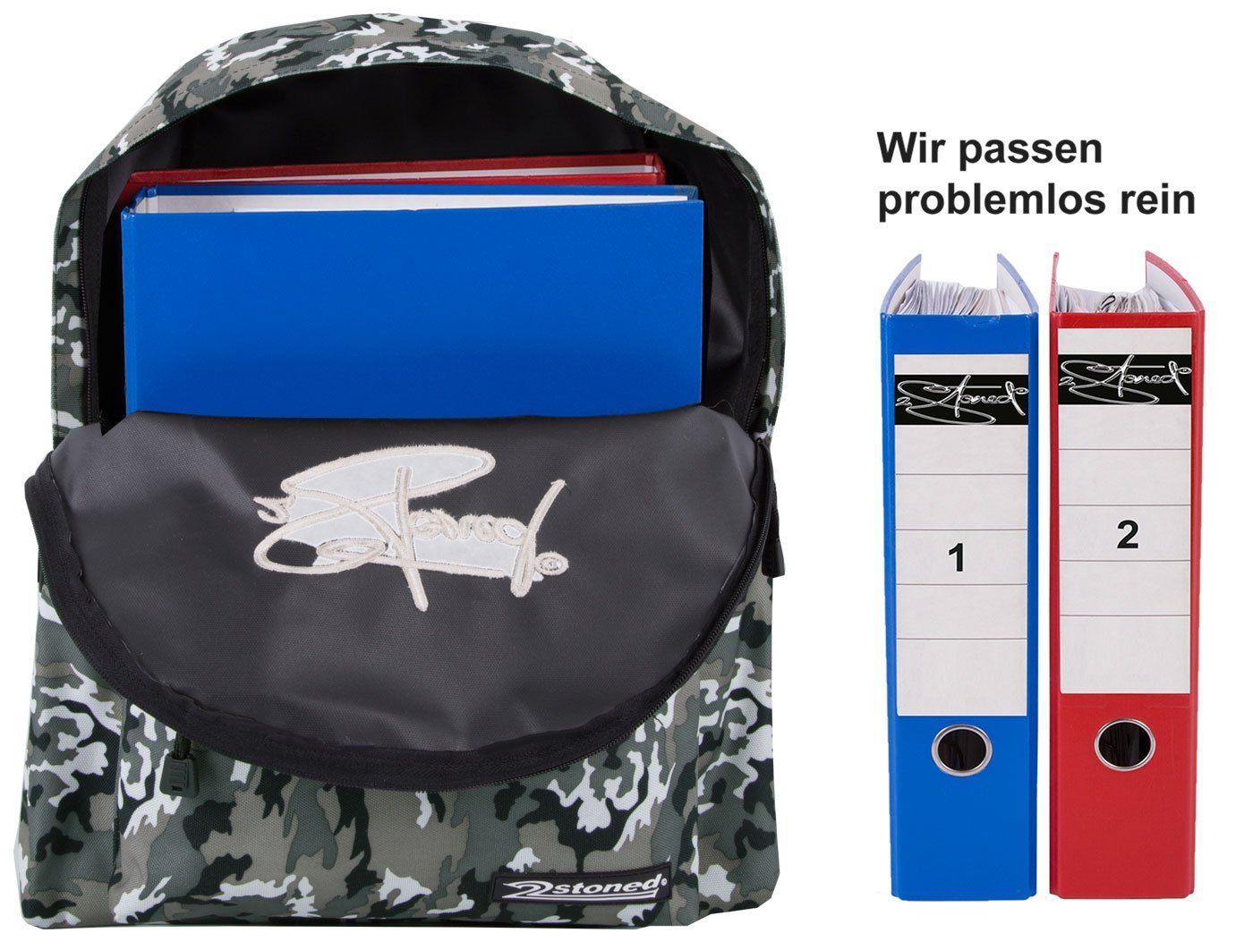 2Stoned Freizeitrucksack Ice Backpack Sportrucksack Camouflage, Classic mit in Camo Einlegeboden herausnehmbaren