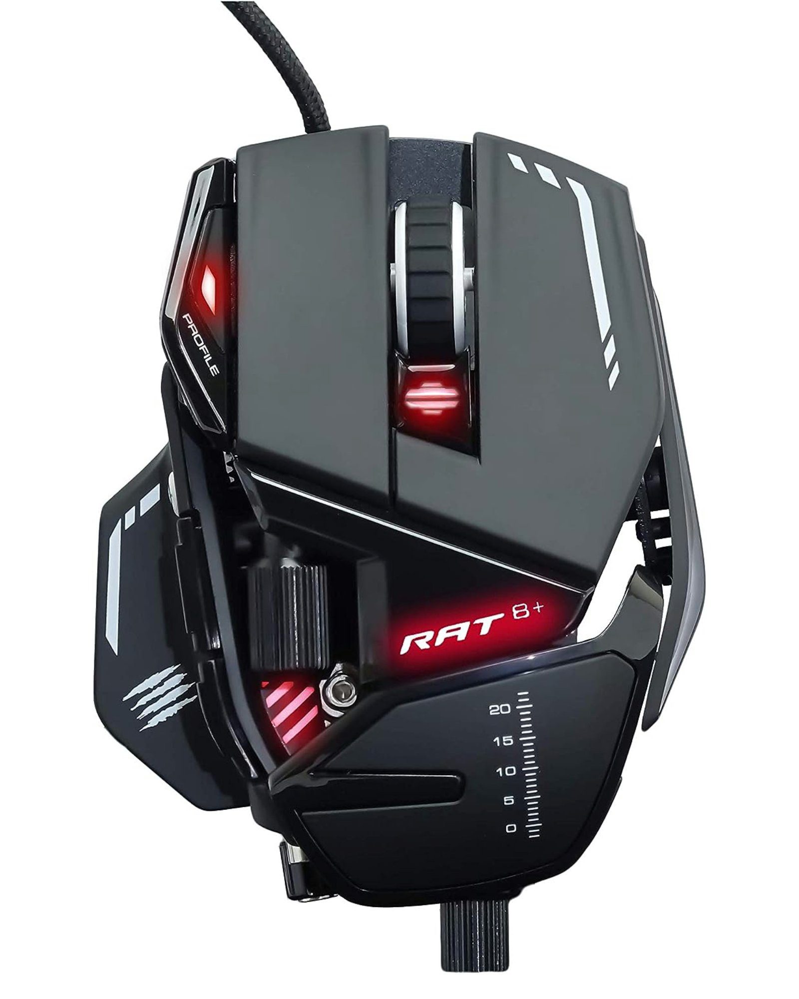 Madcatz R.A.T. 8+ Gaming-Maus (kabelgebunden, 16000 dpi, Sleeve-Kabel,  Handballenauflage anpassbar, ergonomisches Design), Hochzuverlässige  OMRON-Switches mit einer Lebensdauer von 50 Millionen Klicks | Kabelmäuse