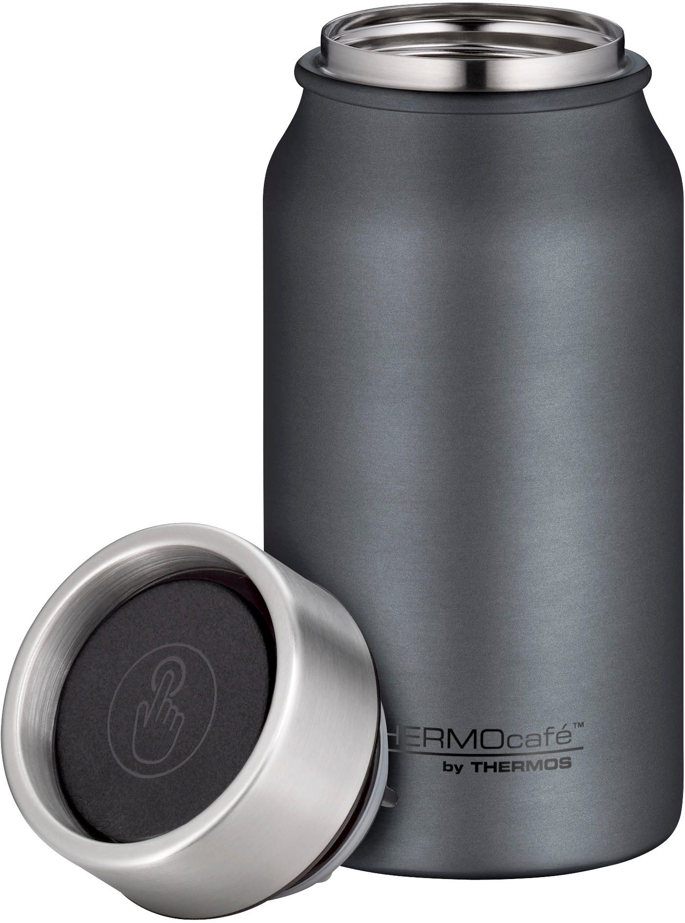 THERMOcafé Thermobecher TC DRINKING MUG, absolut dicht, spülmaschinenfest, 1-tlg., Edelstahl, Kunststoff, Silikon, 0,35l, 8h heiß & 16h kalt, zerlegbares Push Button Lid