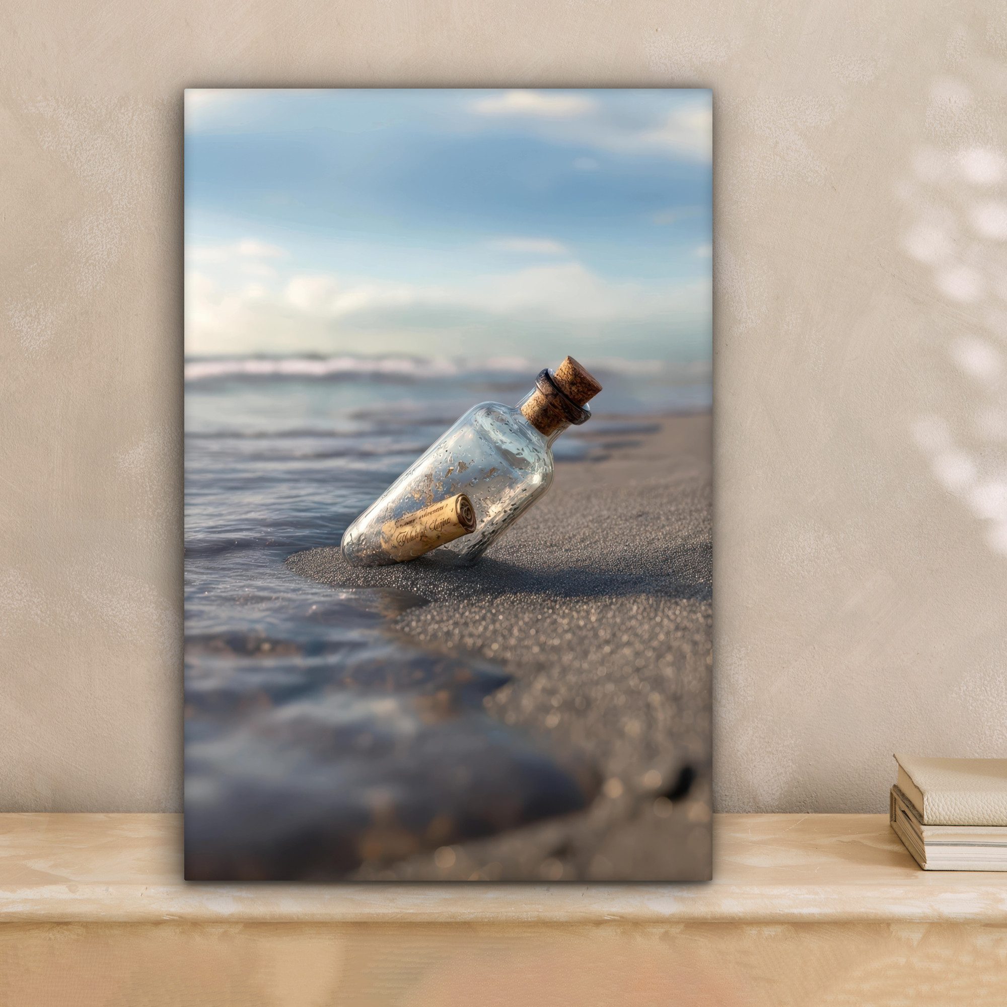 OneMillionCanvasses® Leinwandbild Glasflasche - Post - Meer - Sand, Fotodru günstig online kaufen
