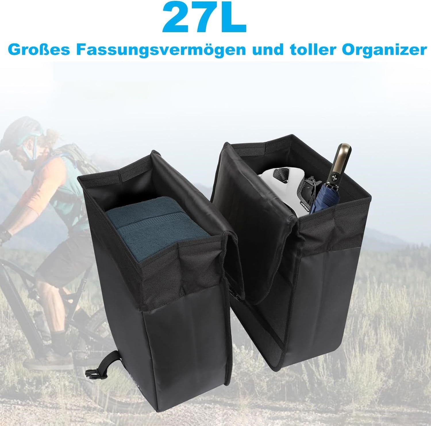 inschimmer Fahrradtasche 2 in 1 Fahrradtasche 27L Gepäckträgertasche Wasserdicht Tragetasche