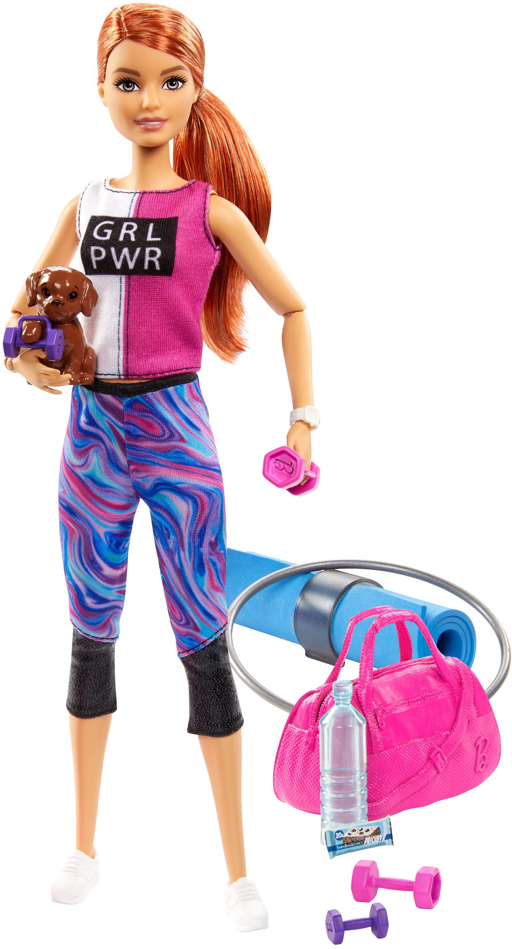 Mattel® Barbie Anziehpuppe Wellness Fitness, mit Hündchen, Hula-Hoop-Reifen, Yoga-Matte u.v.m.