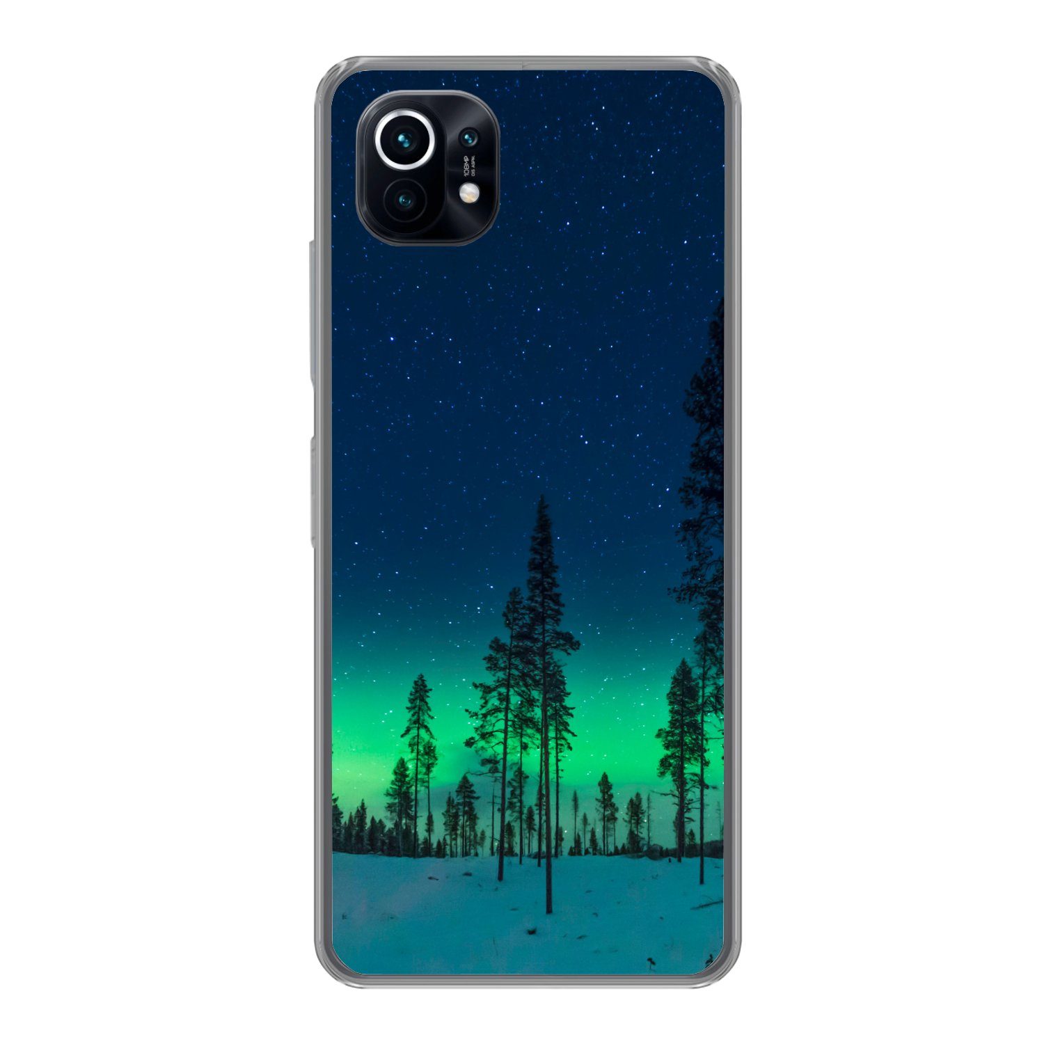 MuchoWow Handyhülle für Xiaomi Mi 11 Nordlicht - Schnee - Bäume - Natur - Grün, Phone Case, Silikon, Schutzhülle Dünn