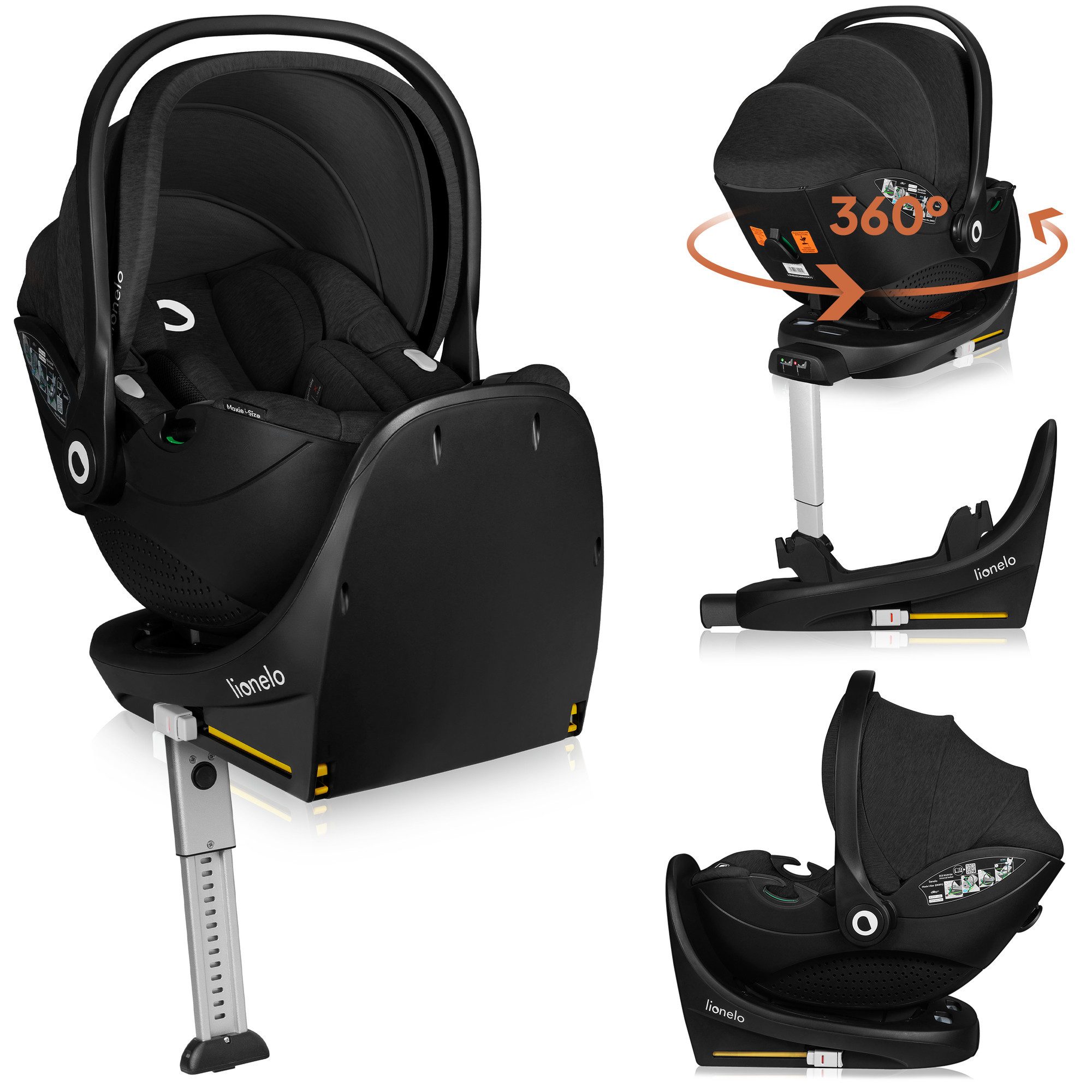 lionelo Autokindersitz MOXIE I-SIZE SET, ab: ab Geburt, bis: bis 87 cm, ab: 40 cm, bis: 87 cm, (Set mit 360°-Basis), Inklusive 360°-Basis/Memory Foam/Bambus/Dri-Seat/Magnetgurte