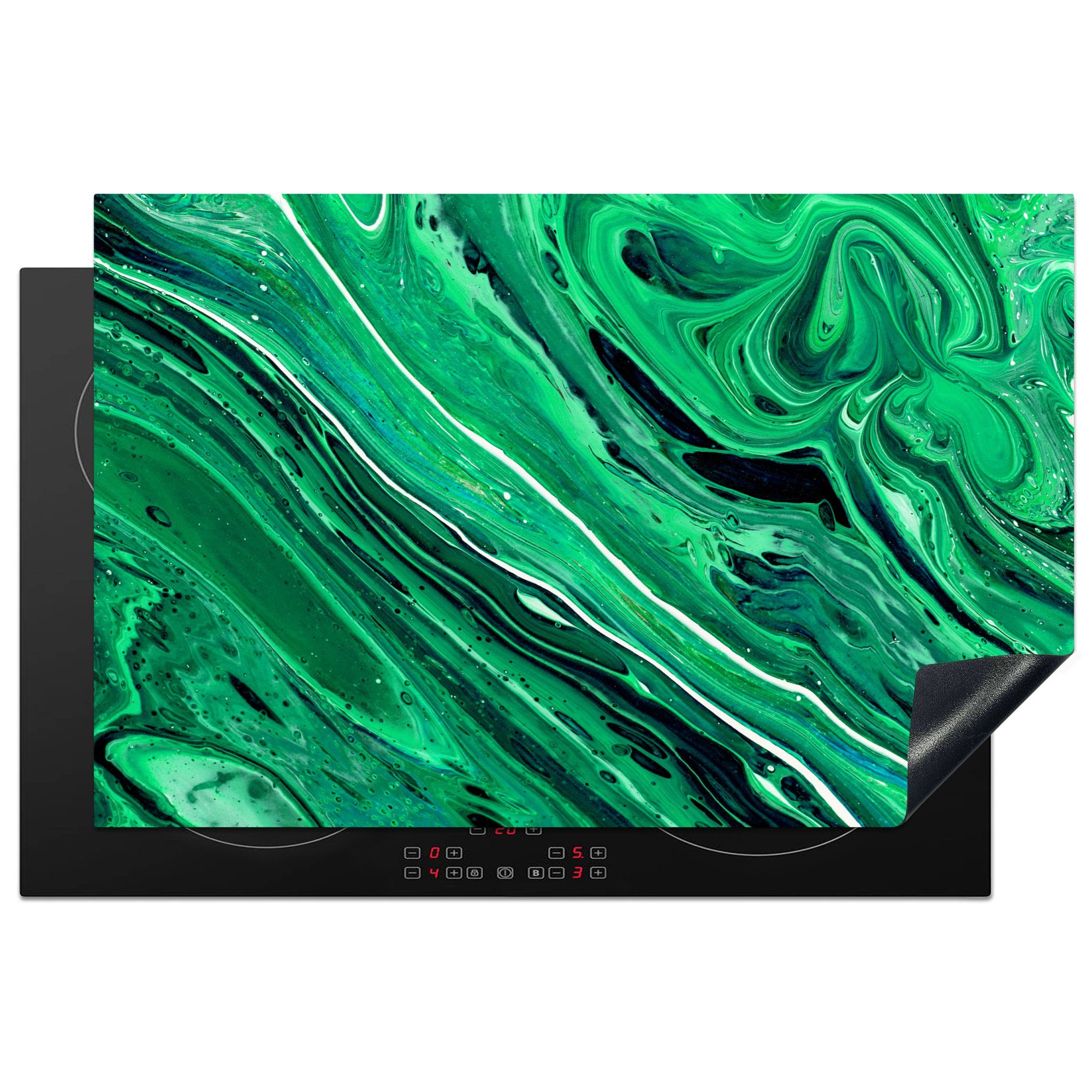 Grün, Vinyl, Induktionskochfeld Schutz für die (1 Ceranfeldabdeckung 81x52 Herdblende-/Abdeckplatte tlg), küche, MuchoWow Ölfarbe Marmor - cm, -