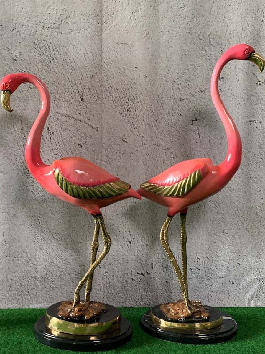 Casa Padrino Dekofigur Luxus / 20 Gold cm H. x Bronze 28 Skulpturen Deko Bronze - 70 / Rosa Dekofiguren - x Set Schwarz Deko Flamingos Wohnzimmer Accessoires