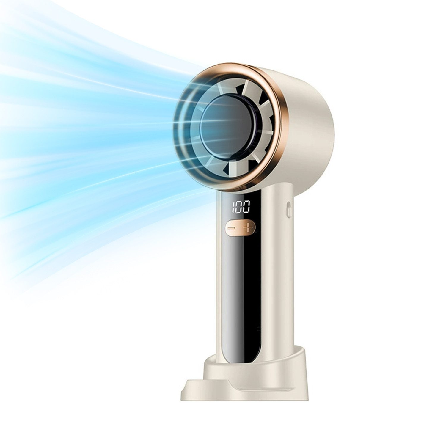 MOPUEA Handventilator Tragbarer Ventilator,Kompakt, Geräuscharm, 100 Geschwindigkeitsstufen, mit Standfuß, für Outdoor, Reisen und Büro