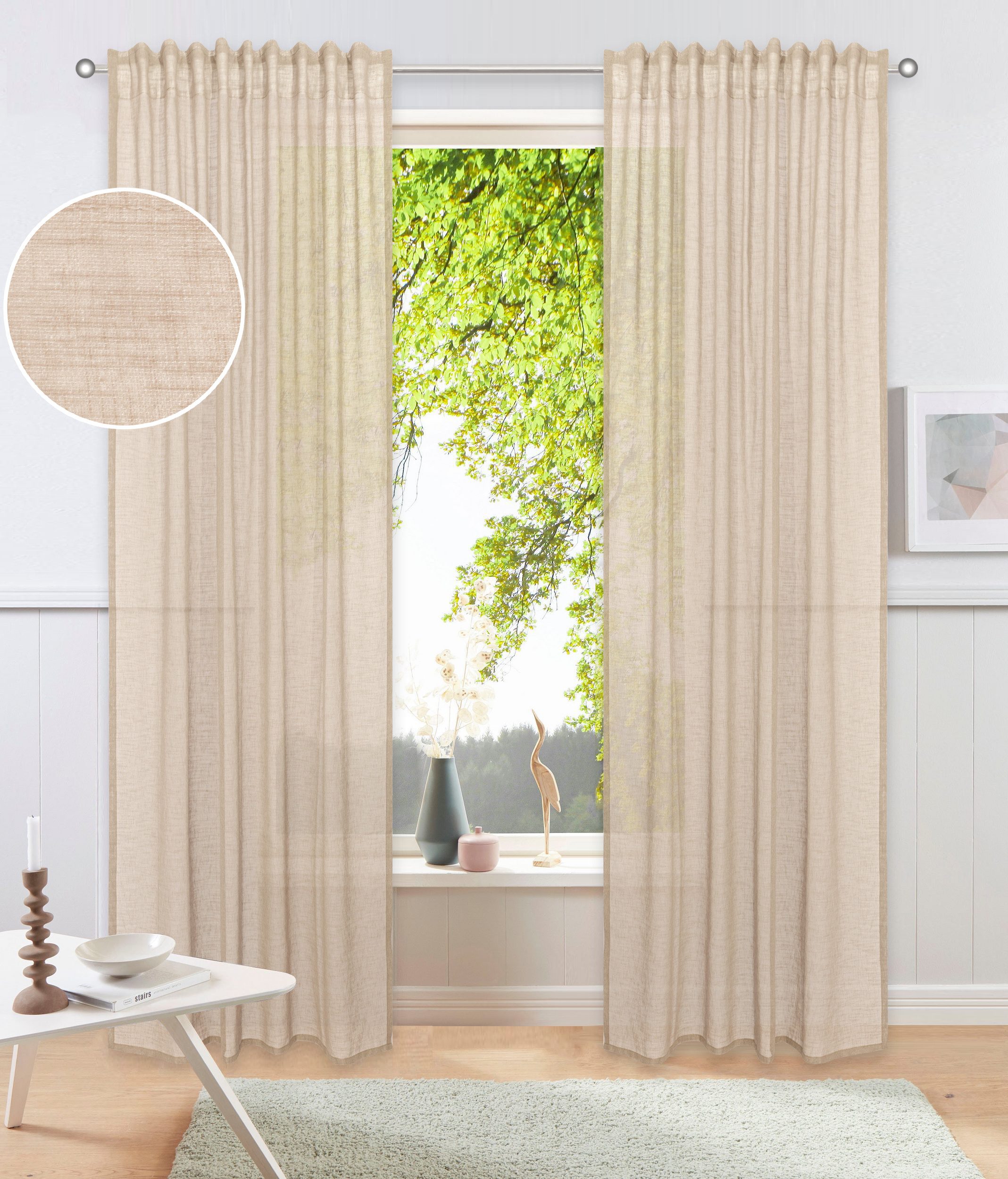OTTO home Gardine Kyllo (2 St), Multifunktionsband, halbtransparent, Leinen-Look, halbtransparent, Multifunktionsband, Pflegeleicht