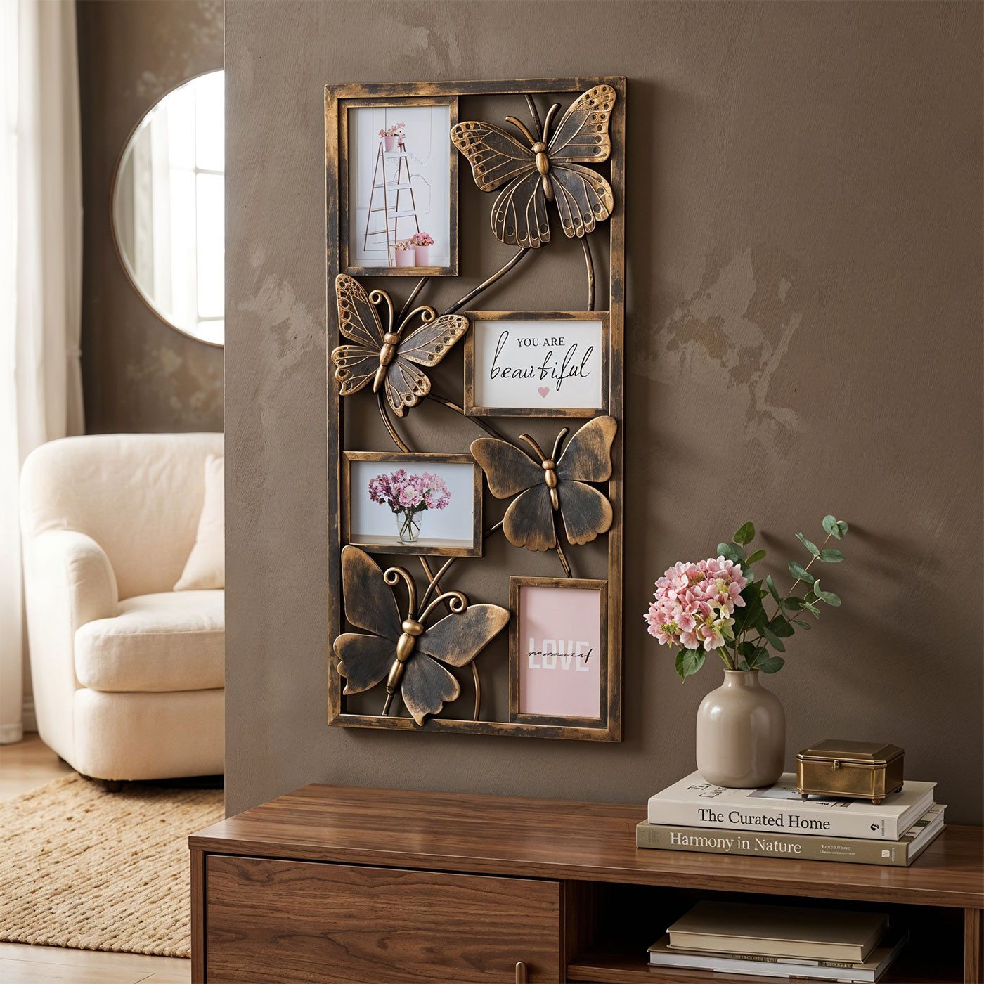 Levandeo® Bilderrahmen Collage, Bilderrahmen 4 Fotos 10x15 13x18 Kupfer Schwarz Schmetterling