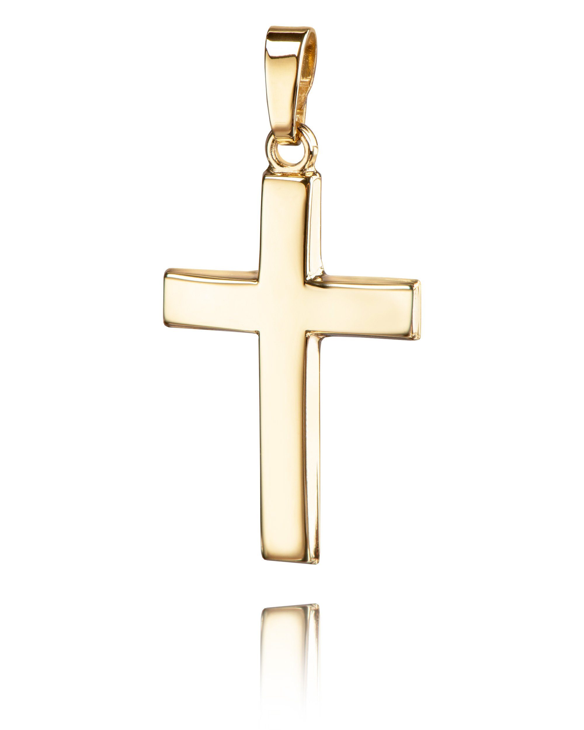 JEVELION Kettenanhänger Kreuz Anhänger 585 Gold formschön gewölbt (Goldkreuz, für Damen und Herren), Goldanhänger - Made in Germany