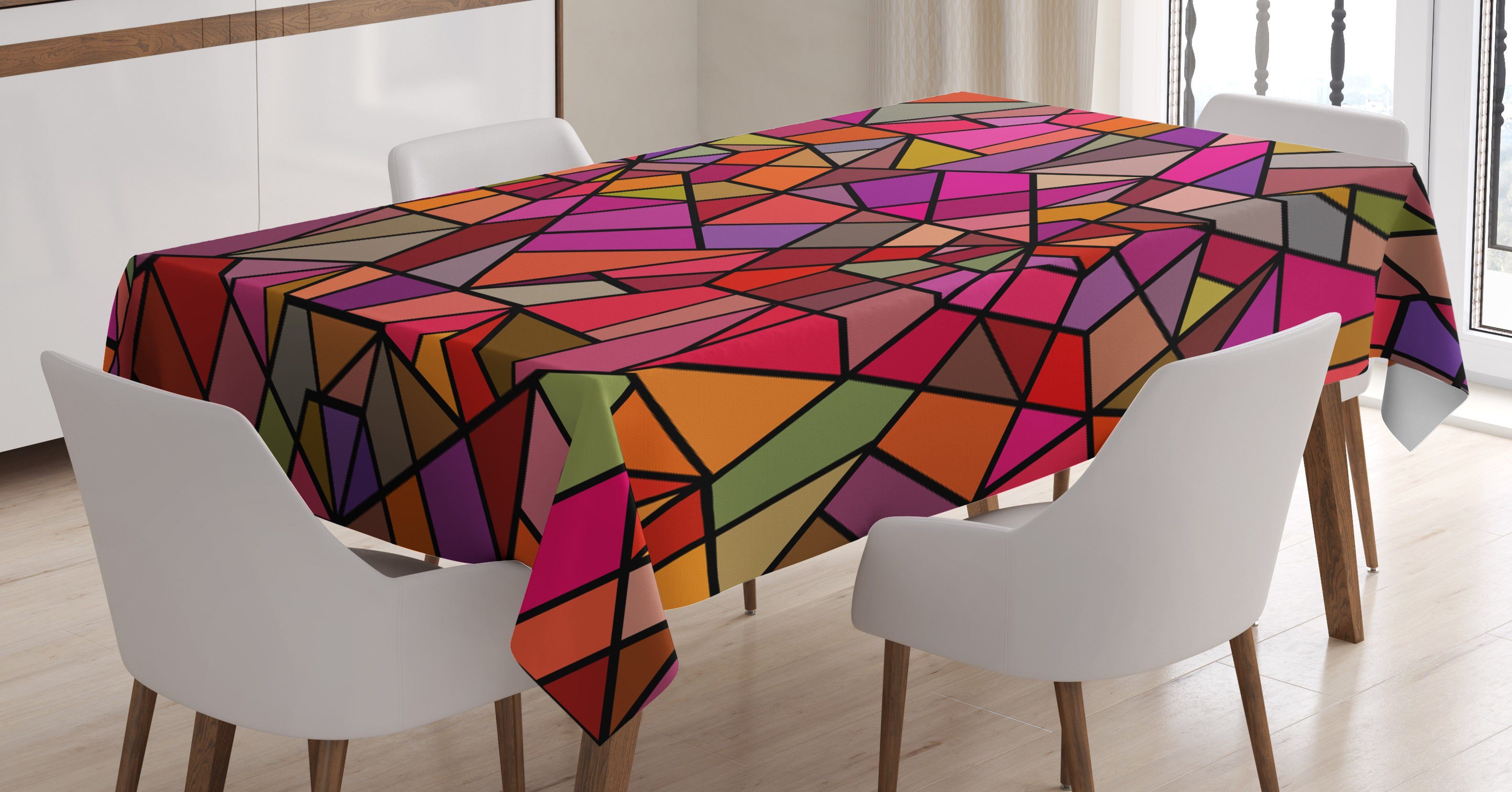 Abakuhaus Tischdecke Farbfest Waschbar Für den Außen Bereich geeignet Klare Farben, Abstrakt Vitray Mosaik Triangle