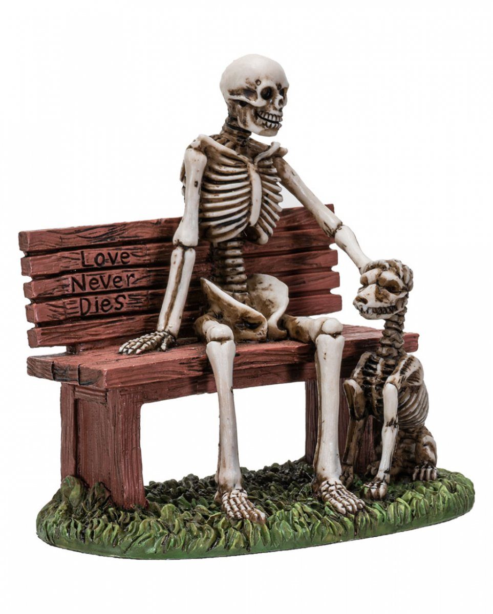 Skelett sitzend Parkbank Figur Dekofigur Skeletthund auf mit Horror-Shop