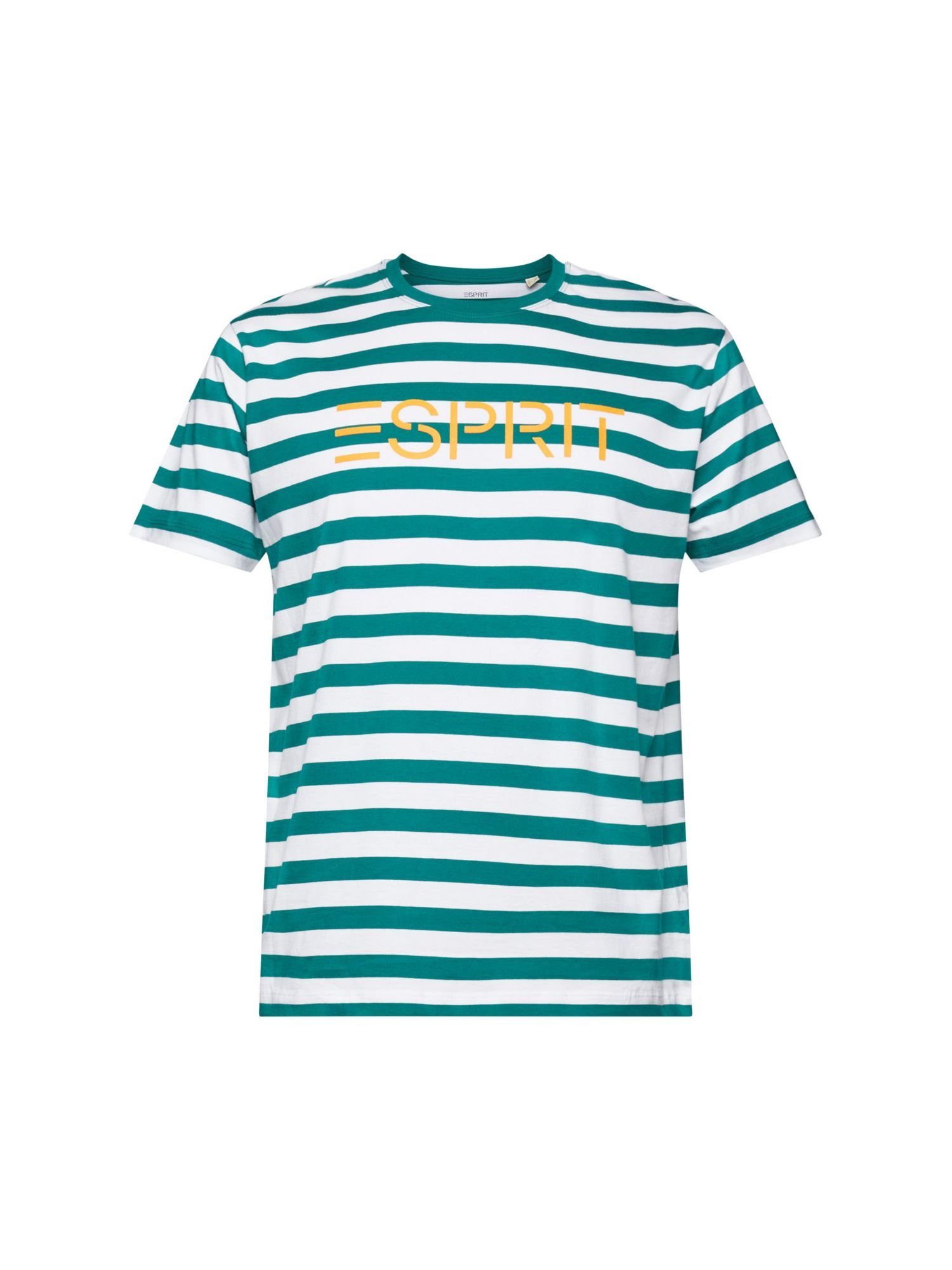 Esprit T-Shirt Gestreiftes Baumwoll-T-Shirt (1-tlg) EMERALD GREEN