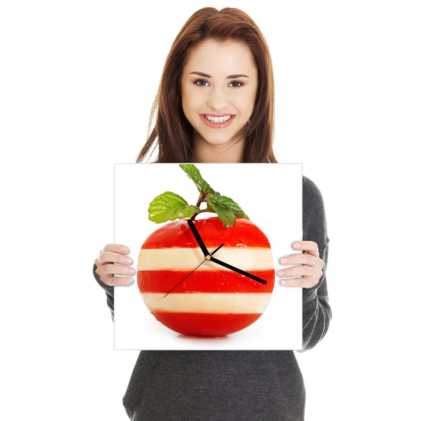 Apfelform Mozzarella Glasuhr 30 30 mit Wandkunst Wanduhr Größe Tomaten Primedeco Motiv Wanduhr cm x