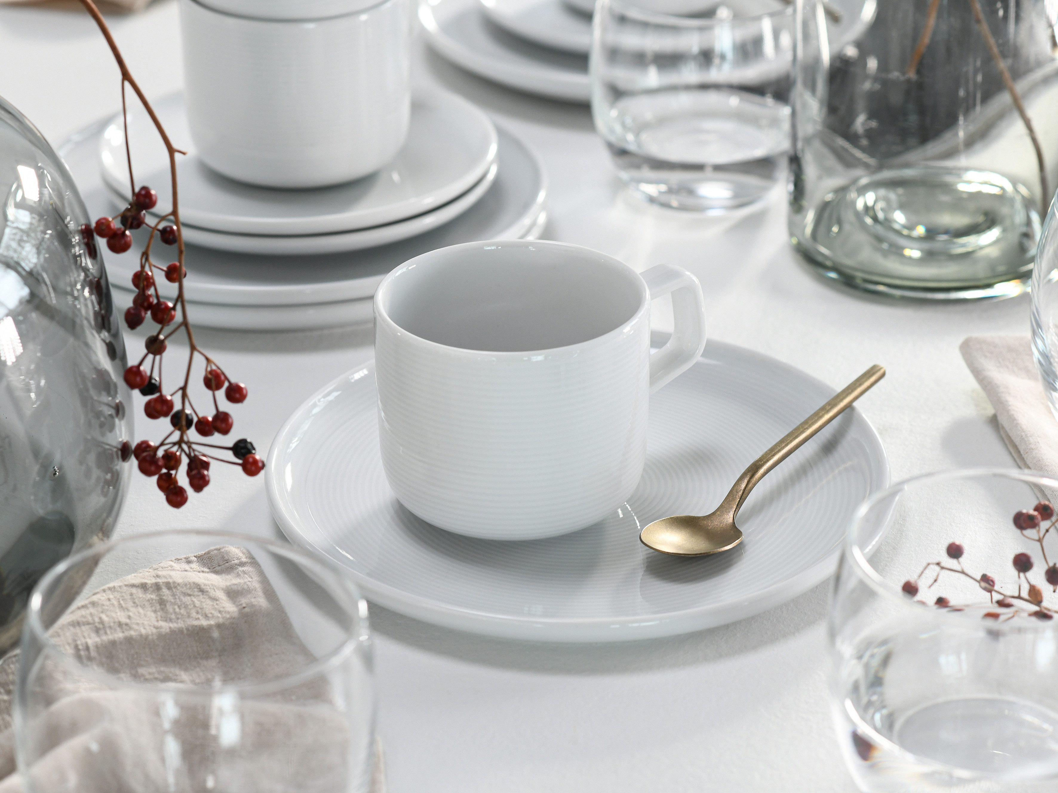 CreaTable Kaffeeservice Session, Service, 18-tlg. (18-tlg), 6 Personen, Porzellan, Teller ohne Fahne mit großem Spiegel, Elegantes Rillenrelief