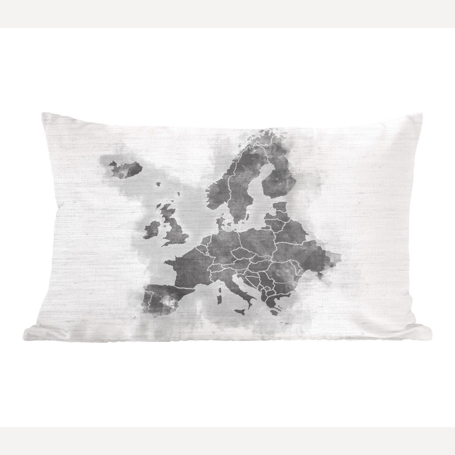 MuchoWow Dekokissen Karte - Europa - Schwarz - Weiß, Wohzimmer Dekoration, Zierkissen, Dekokissen mit Füllung, Schlafzimmer