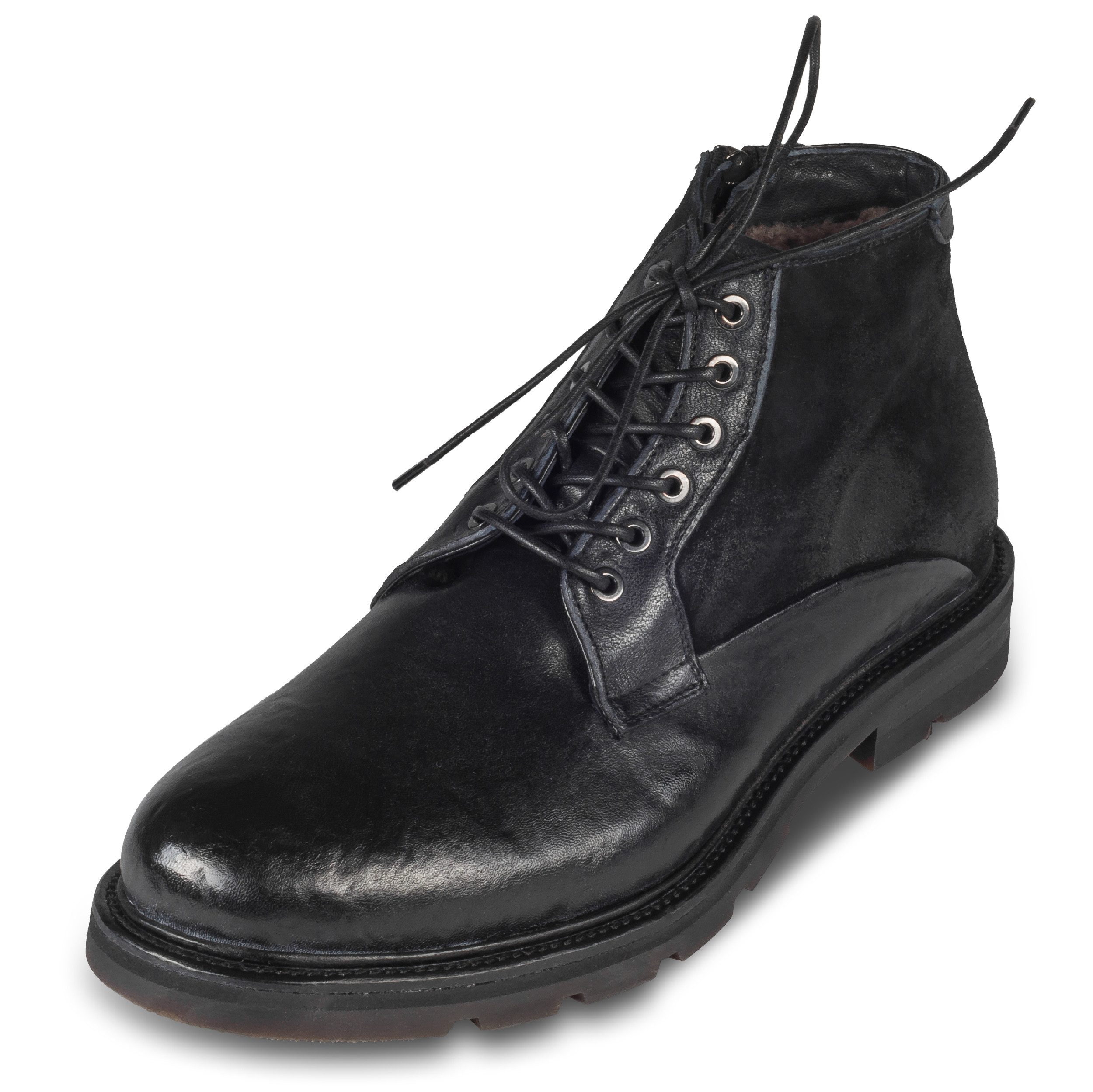 Lorenzi LORENZI Schnürstiefel Leder schwarz - Reißverschluß, Lammfell Сапоги Handgefertigt in Italien