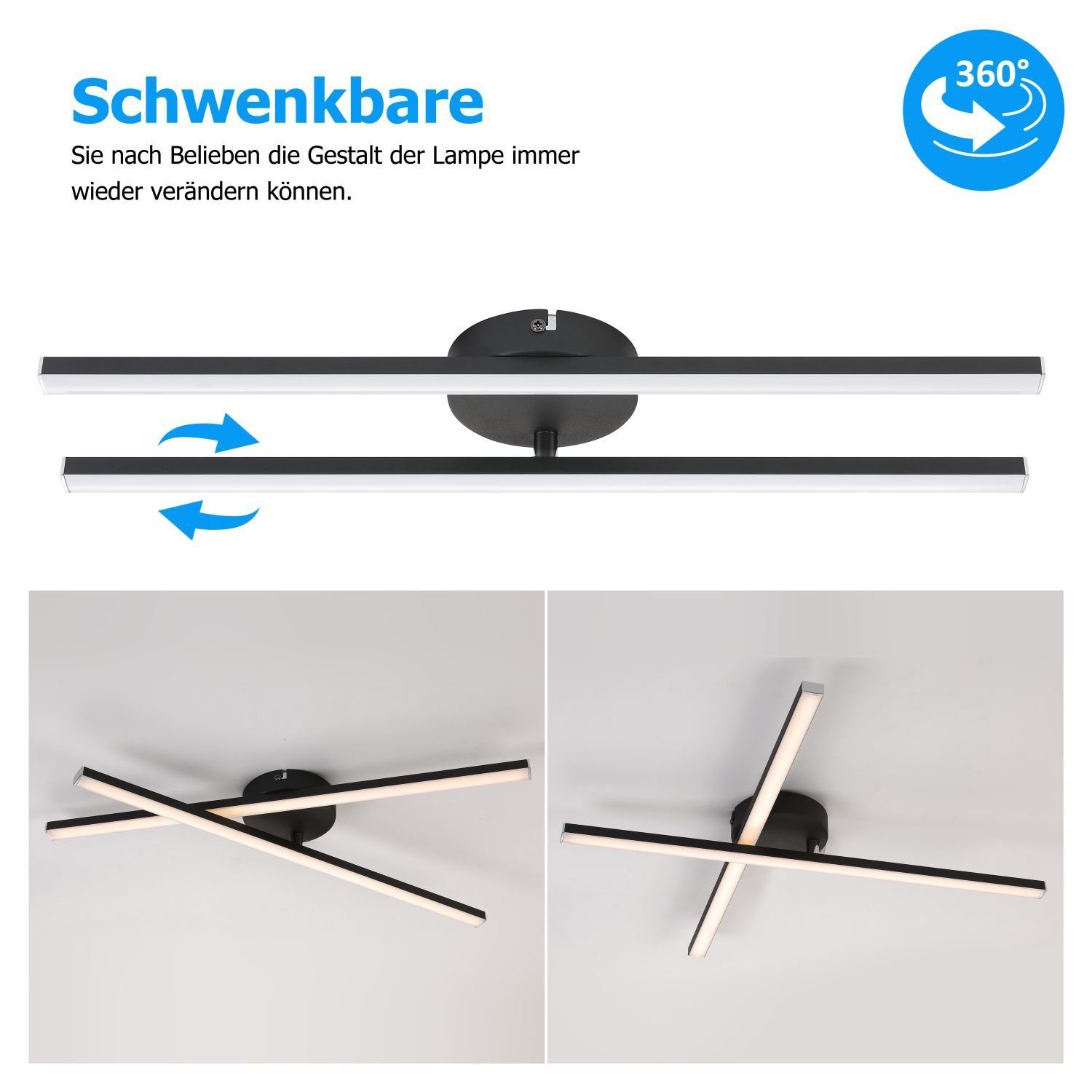 für Warmweiß, LED IMPTS und Lichtfarbe, Küche Wohnzimmer Schwarz, Gerade, Flur Schlafzimmer Deckenleuchte Deckenlampe, Deckenlampe LED warmweiße Modern