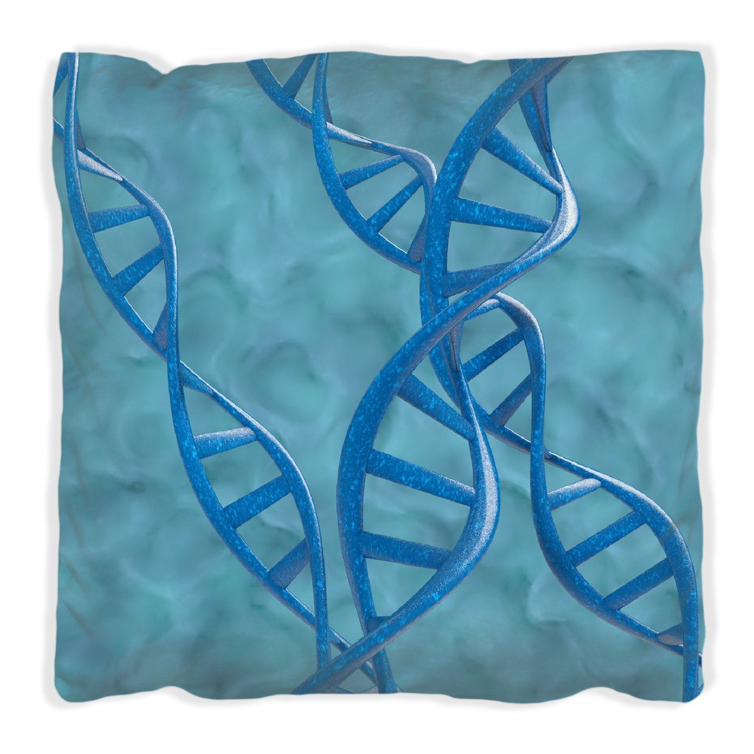 Wallario Dekokissen DNA-Strang in blau auf türkisem Hintergrund, handgenäht