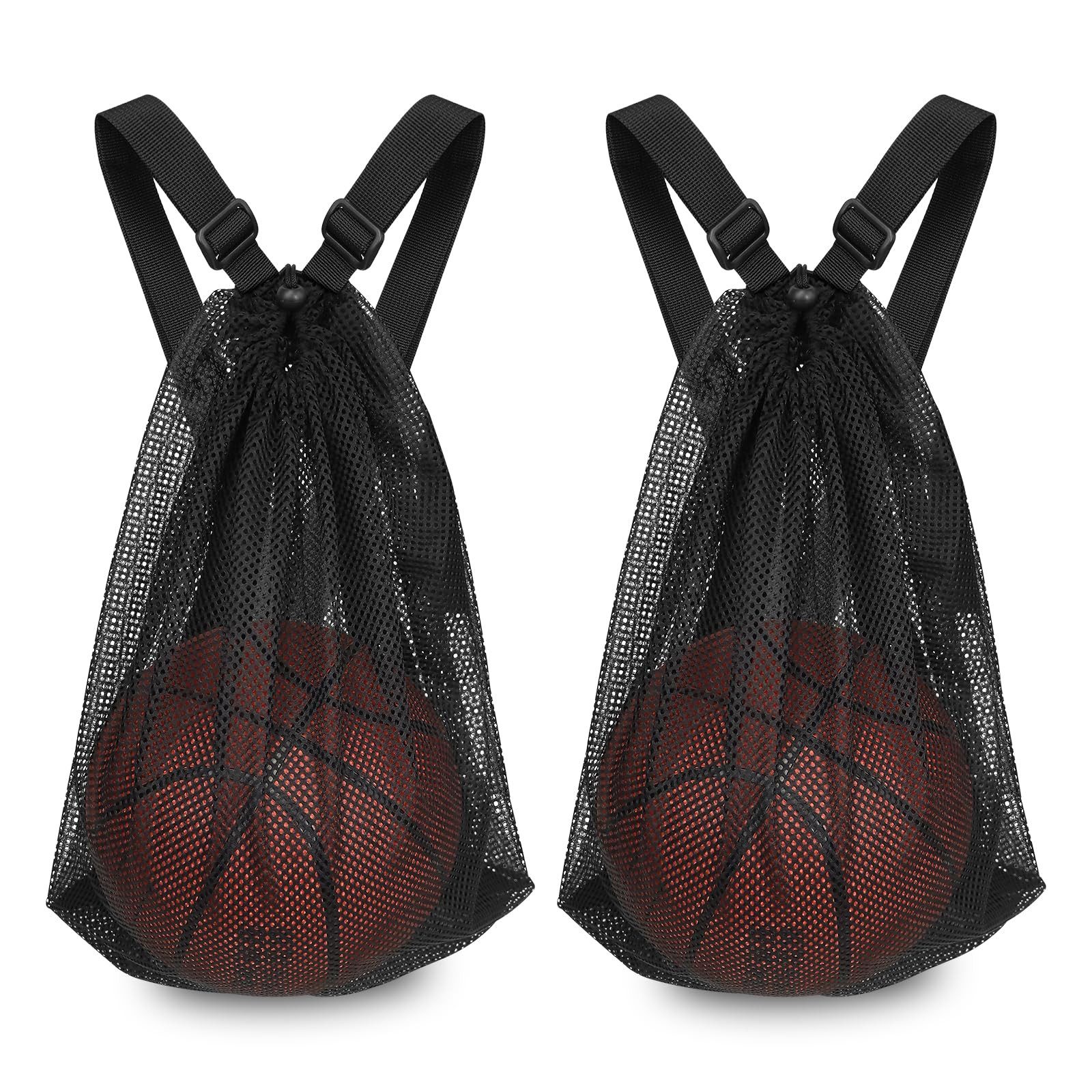 FOUORTUNATE-BEE Balltasche 2 Stück Balltasche Netztaschen mit Kordelzug (Sportball-Aufbewahrungsbeutel als Rucksack, zusammenklappbar, 2-tlg., für Basketball, Fußball, Volleyball und Tischtennisbälle)